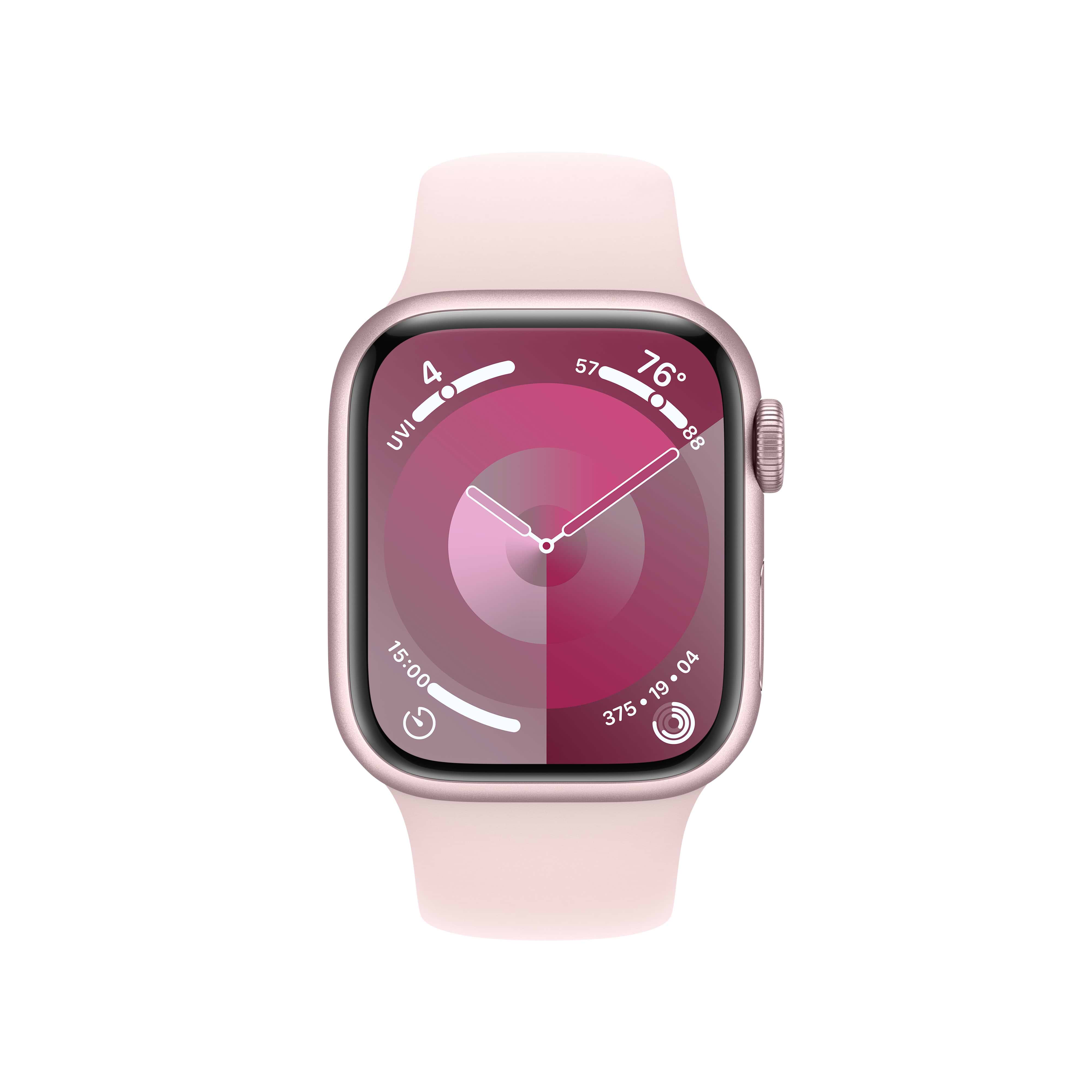 שעון חכם - Apple Watch Series 9 GPS 41mm Pink Aluminium Case with Light Pink Sport Band - S/M - צבע ורוד שנה אחריות ע