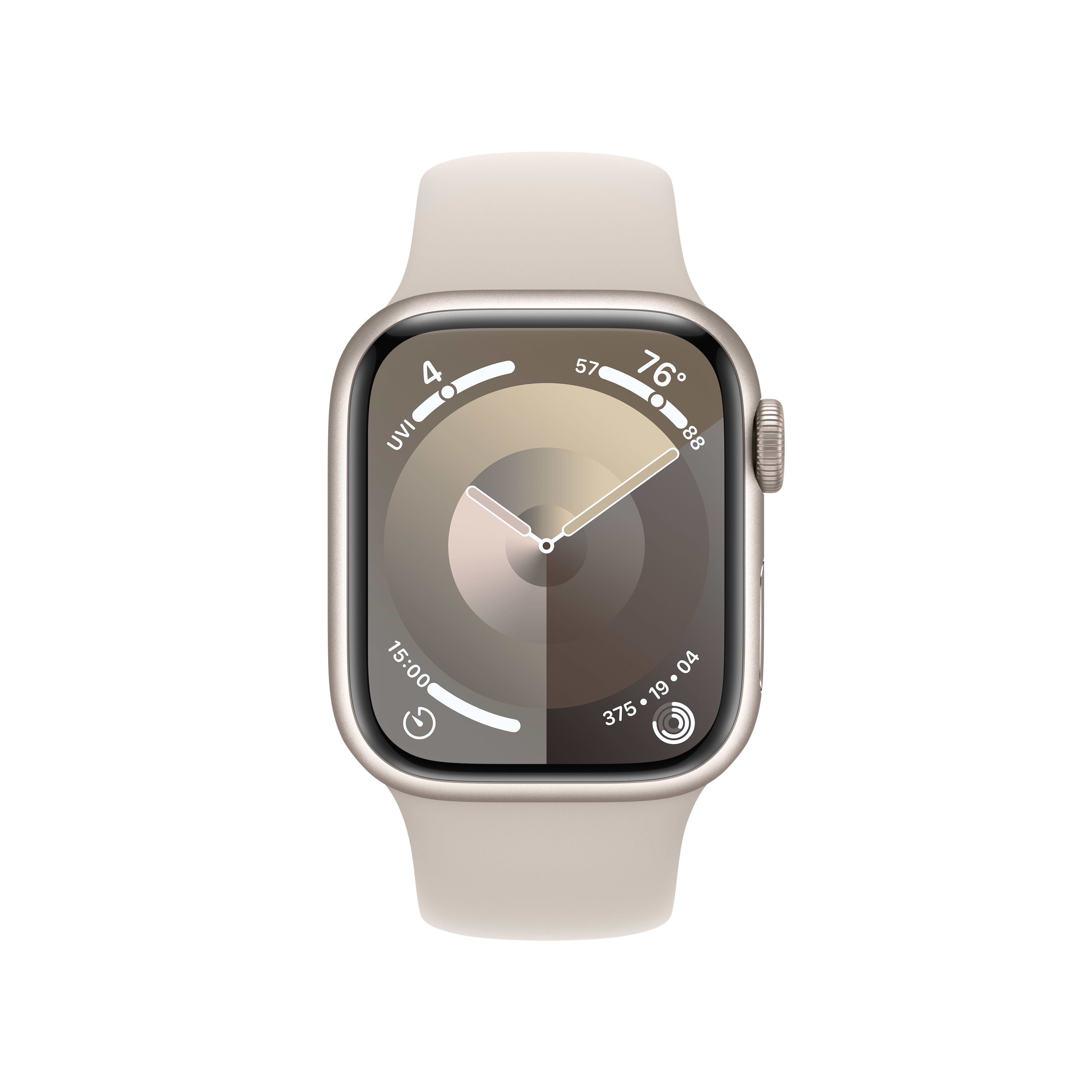Apple Watch Series 9 GPS 41mm Starlight Aluminium Case with Starlight Sport Band - M/L  סי דאטה   שעון