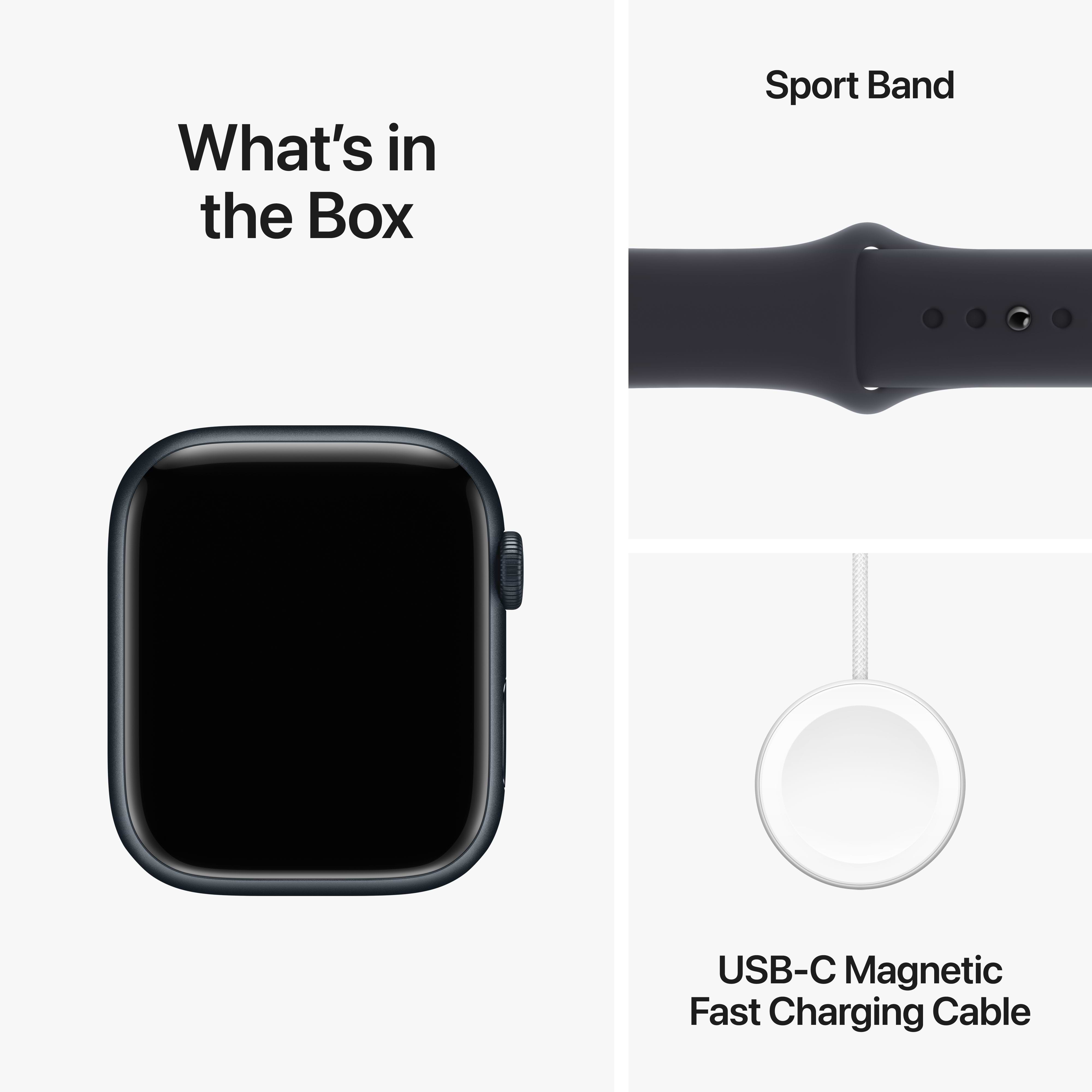 שעון חכם - Apple Watch Series 9 GPS 45mm Midnight Aluminium Case with Midnight Sport Band - S/M  - צבע שחור חצות שנה אחריות ע