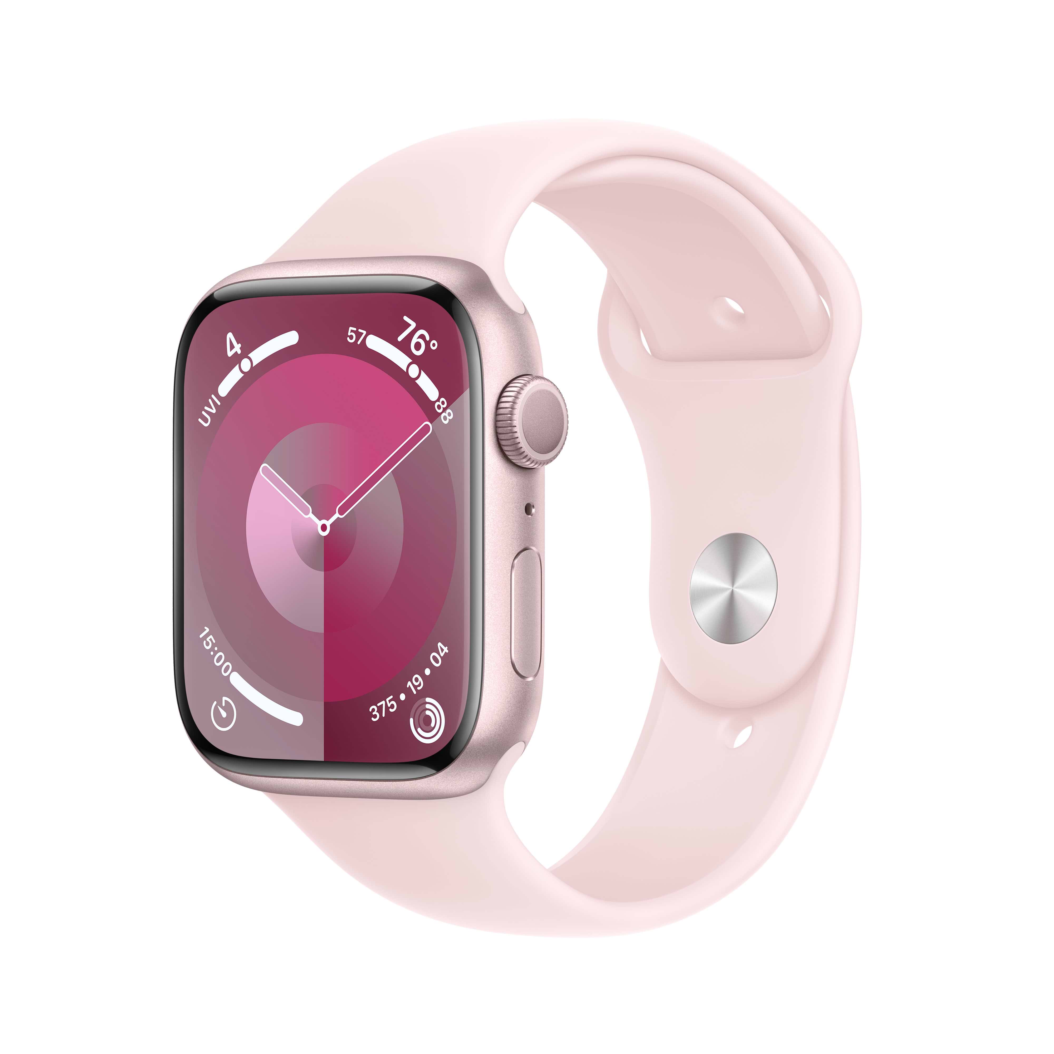 שעון חכם - Apple Watch Series 9 GPS 45mm Pink Aluminium Case with Light Pink Sport Band - S/M - צבע ורוד שנה אחריות ע