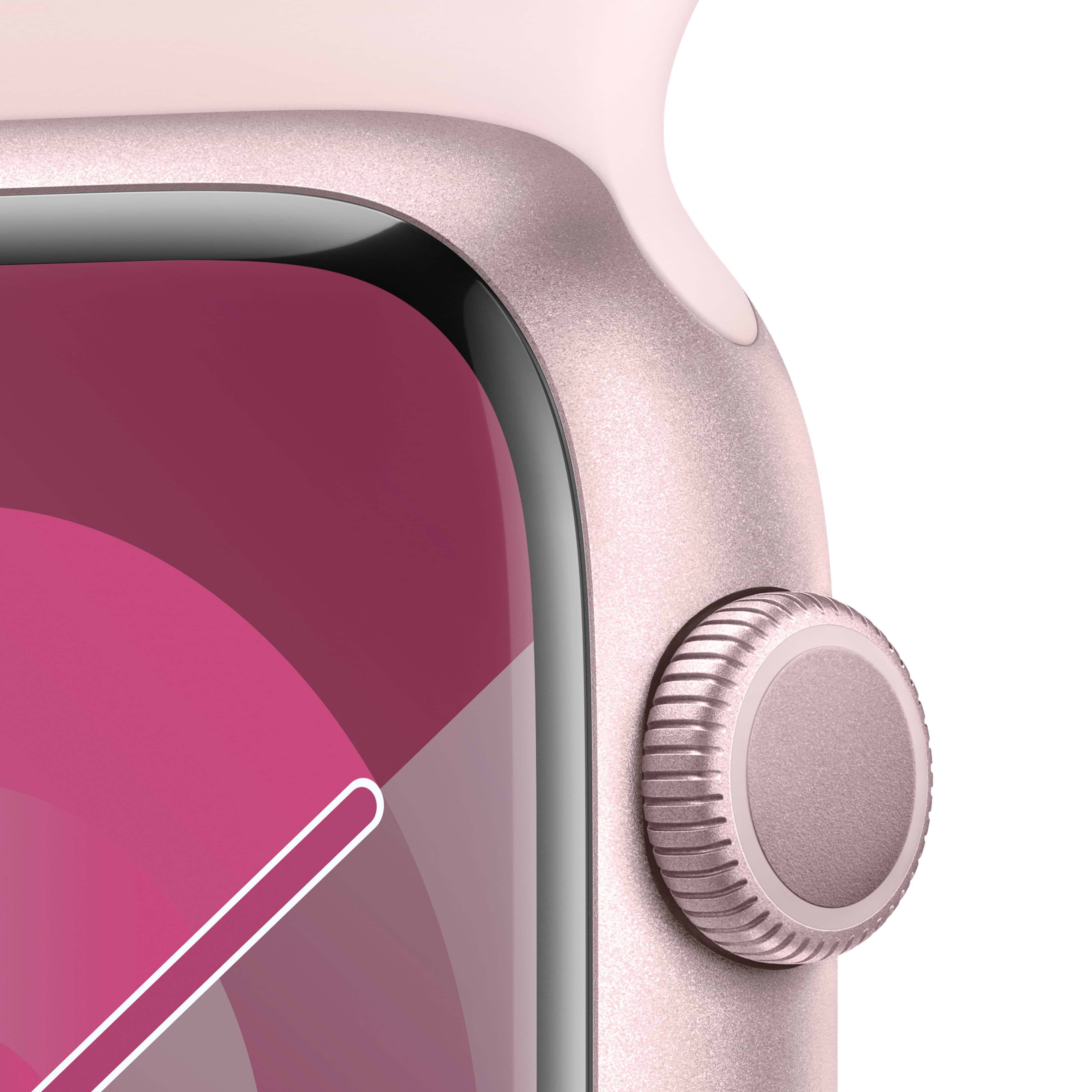 שעון חכם Apple Watch Series 9 GPS 45mm Pink Aluminium Case with Light Pink Sport Band - M/L - צבע ורוד שנה אחריות ע