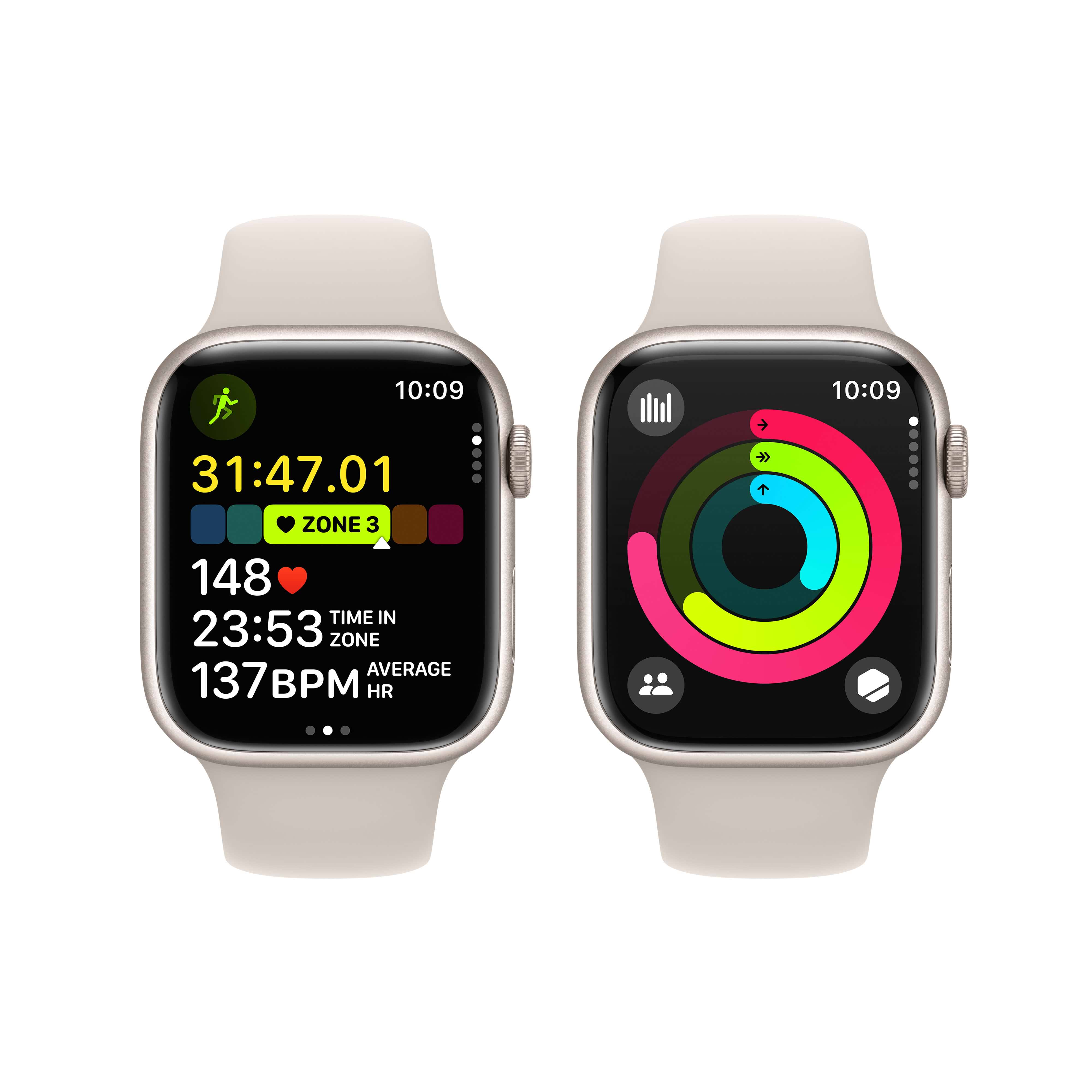 שעון חכם - Apple Watch Series 9 GPS 45mm Starlight Aluminium Case with Starlight Sport Band M/L - צבע אור כוכבים שנה אחריות ע