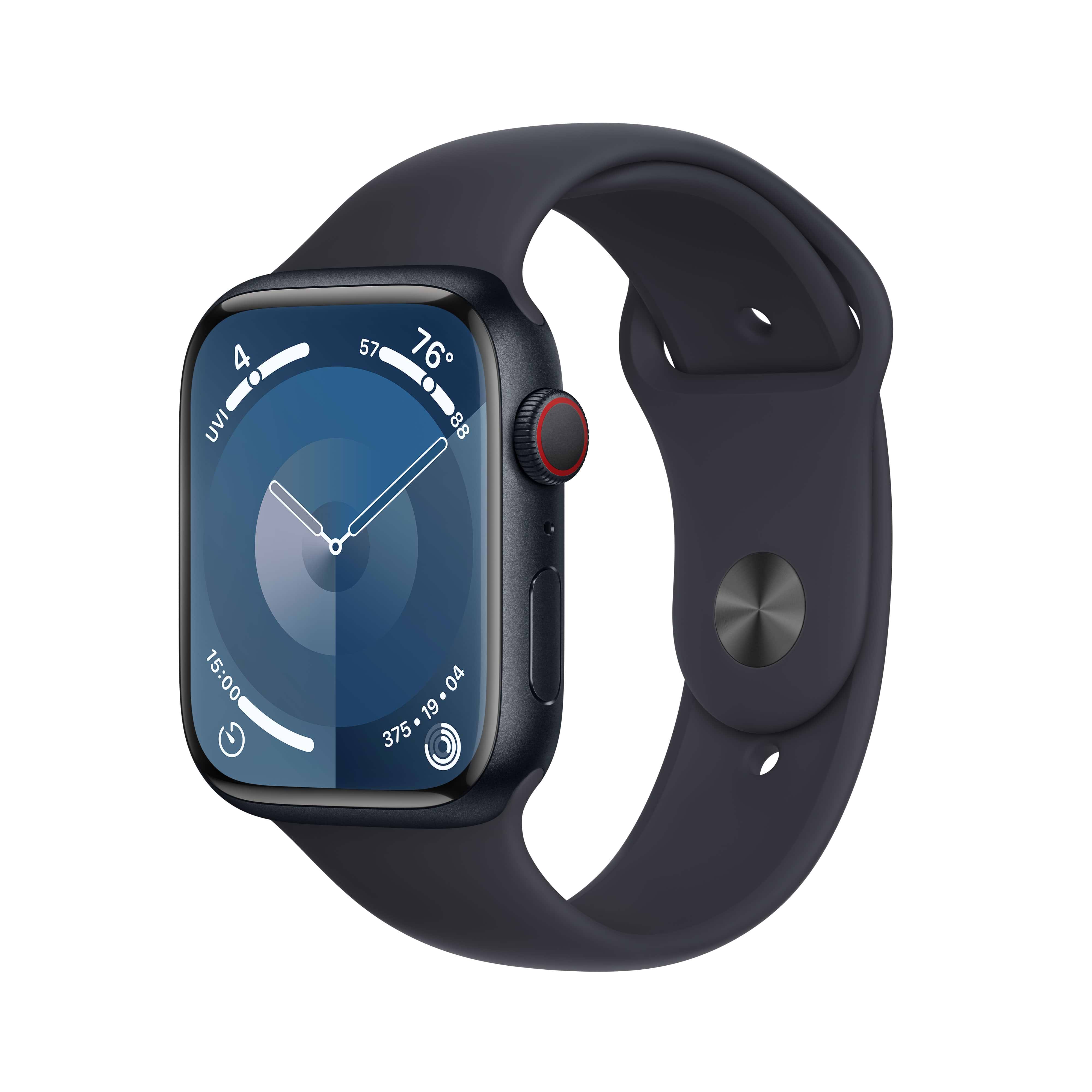 שעון חכם - Apple Watch Series 9 GPS + Cellular 45mm Midnight Aluminium Case with Midnight Sport Band - S/M  - צבע שחור חצות שנה אחריות ע