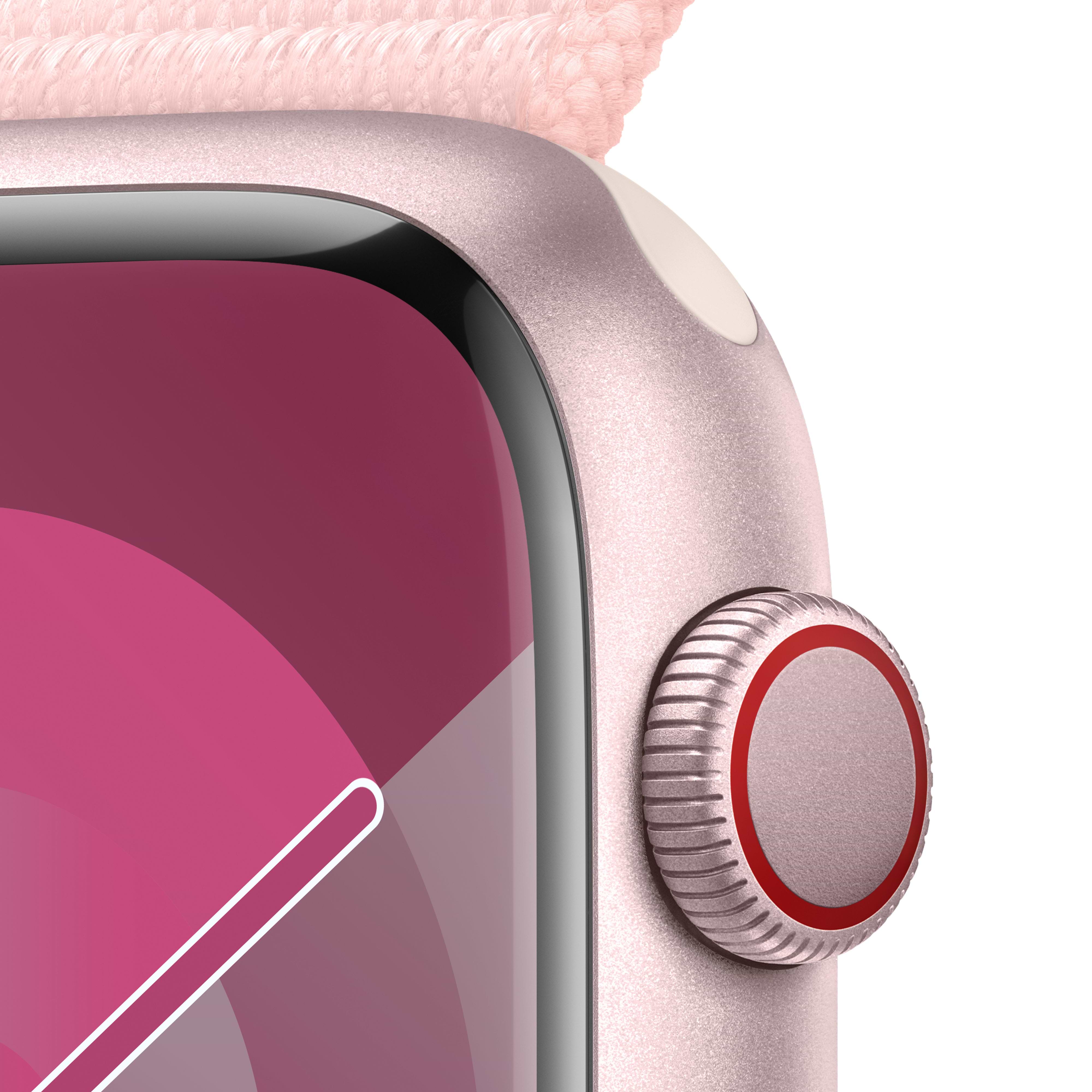 שעון חכם - Apple Watch Series 9 GPS + Cellular 45mm Pink Aluminium Case with Light Pink Sport Loop  - צבע ורוד שנה אחריות ע