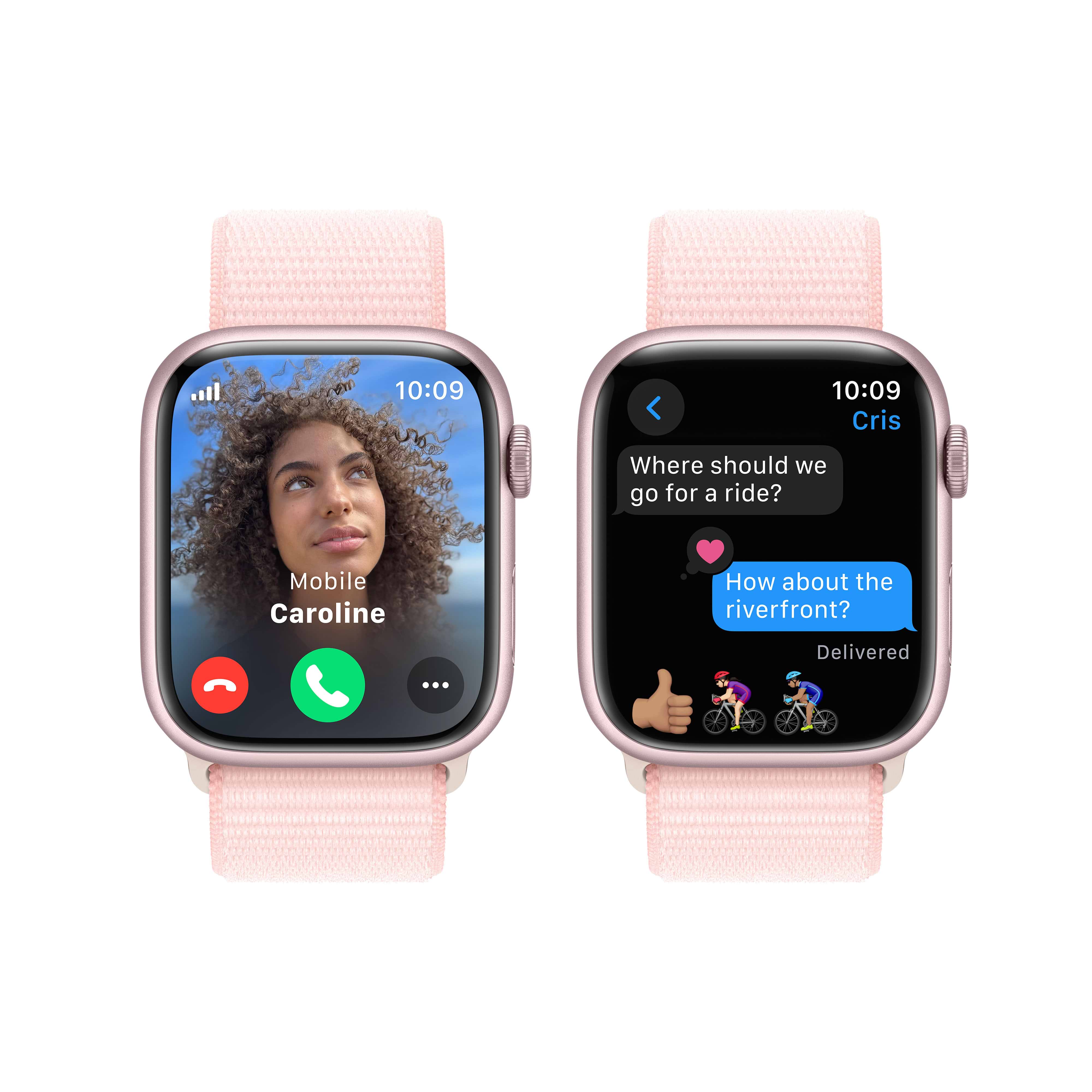 שעון חכם - Apple Watch Series 9 GPS + Cellular 45mm Pink Aluminium Case with Light Pink Sport Loop  - צבע ורוד שנה אחריות ע
