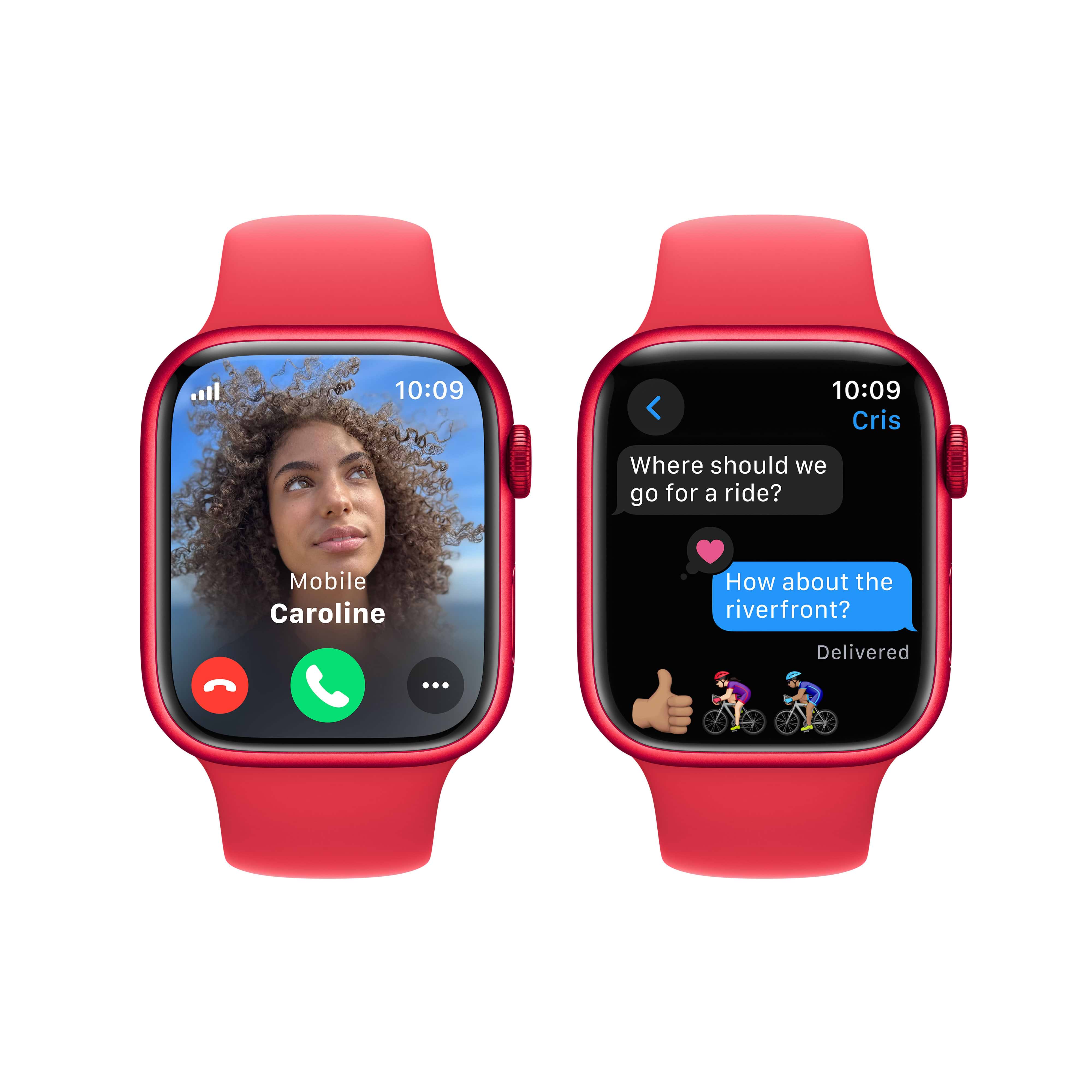 שעון חכם - Apple Watch Series 9 GPS + Cellular 45mm RED Aluminium Case with RED Sport Band - M/L  - צבע אדום שנה אחריות ע