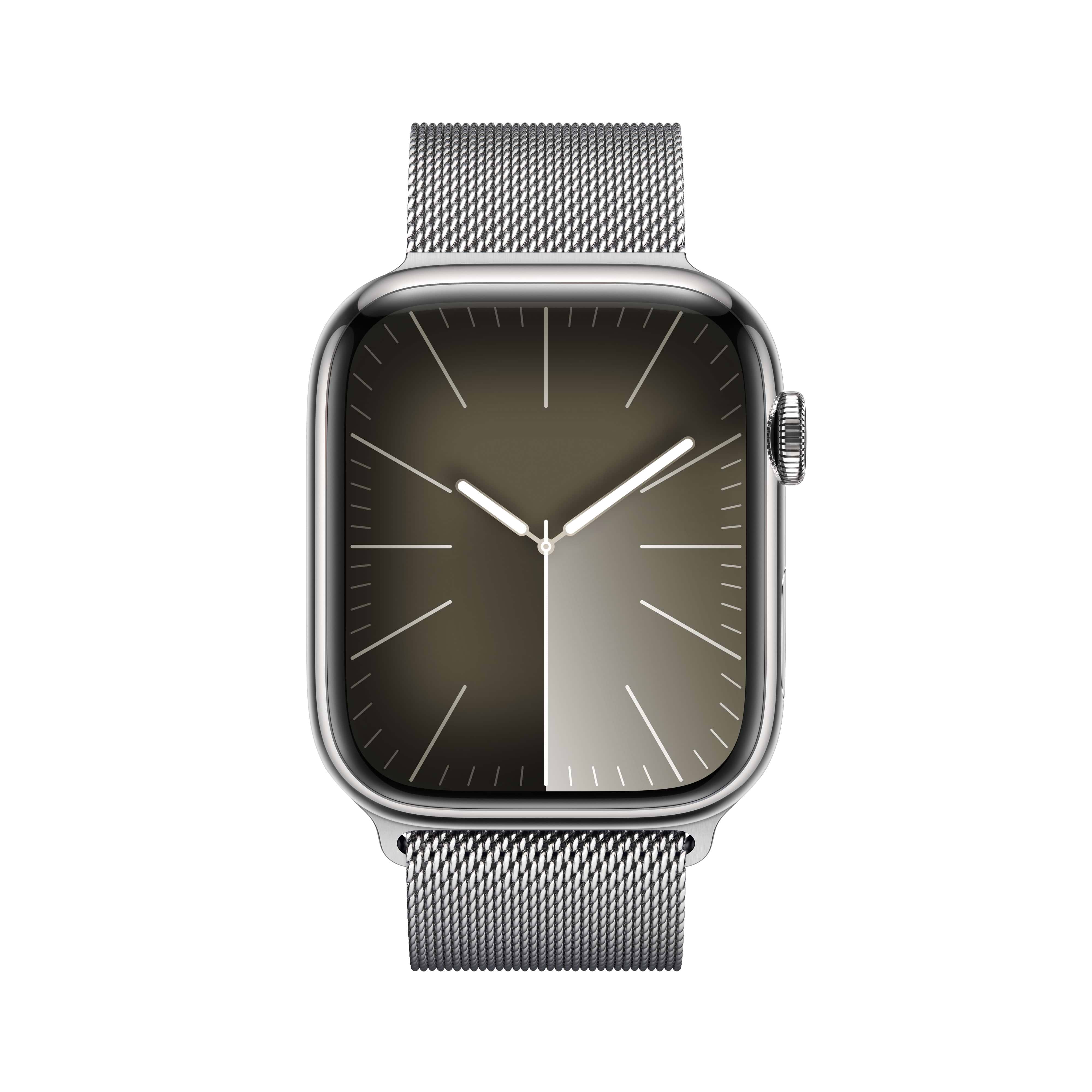 שעון חכם - Apple Watch Series 9 GPS + Cellular 45mm Silver Stainless Steel Case with Silver Milanese Loop  - צבע כסוף שנה אחריות ע