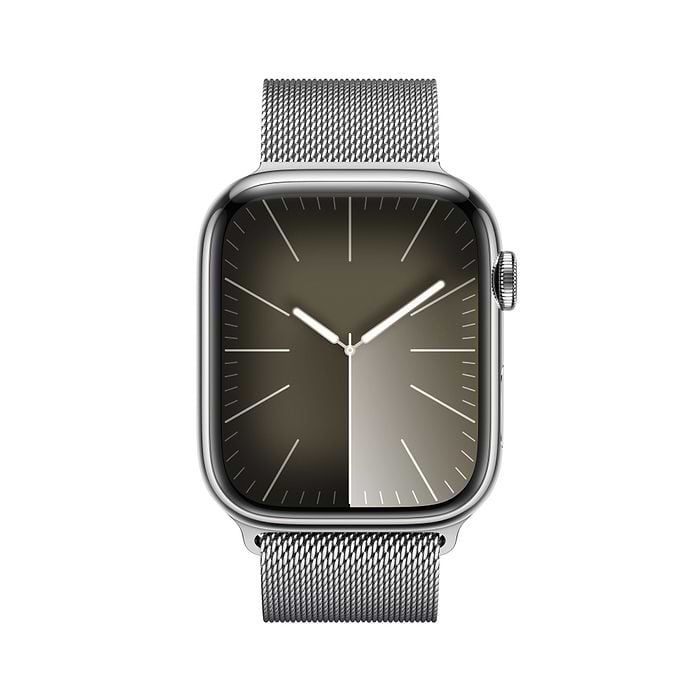 שעון חכם - Apple Watch Series 9 GPS + Cellular 45mm Silver Stainless Steel Case with Silver Milanese Loop  - צבע כסוף שנה אחריות עי היבואן הרשמי