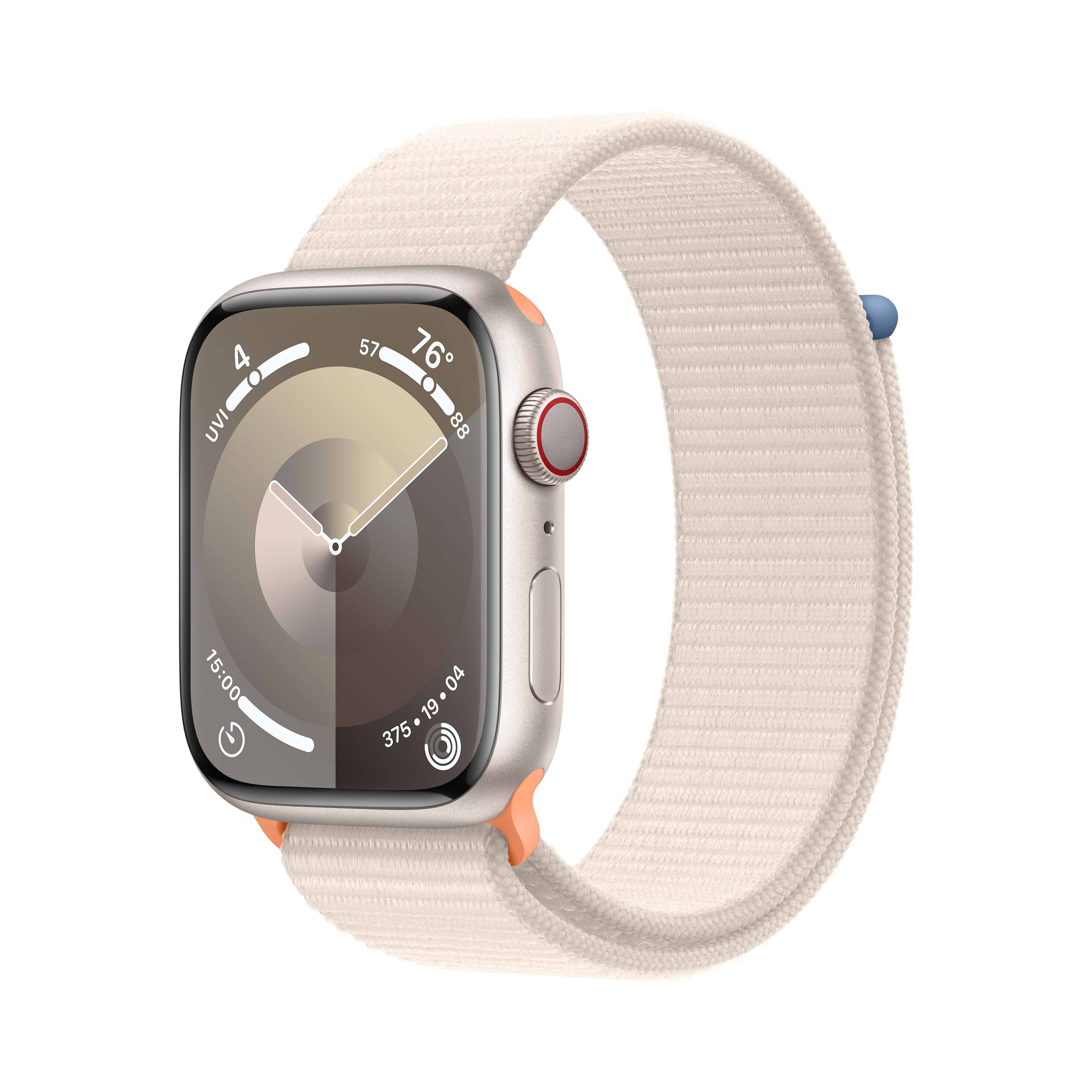 שעון חכם - Apple Watch Series 9 GPS + Cellular 45mm Starlight Aluminium Case with Starlight Sport Loop  - צבע אור כוכבים שנה אחריות ע