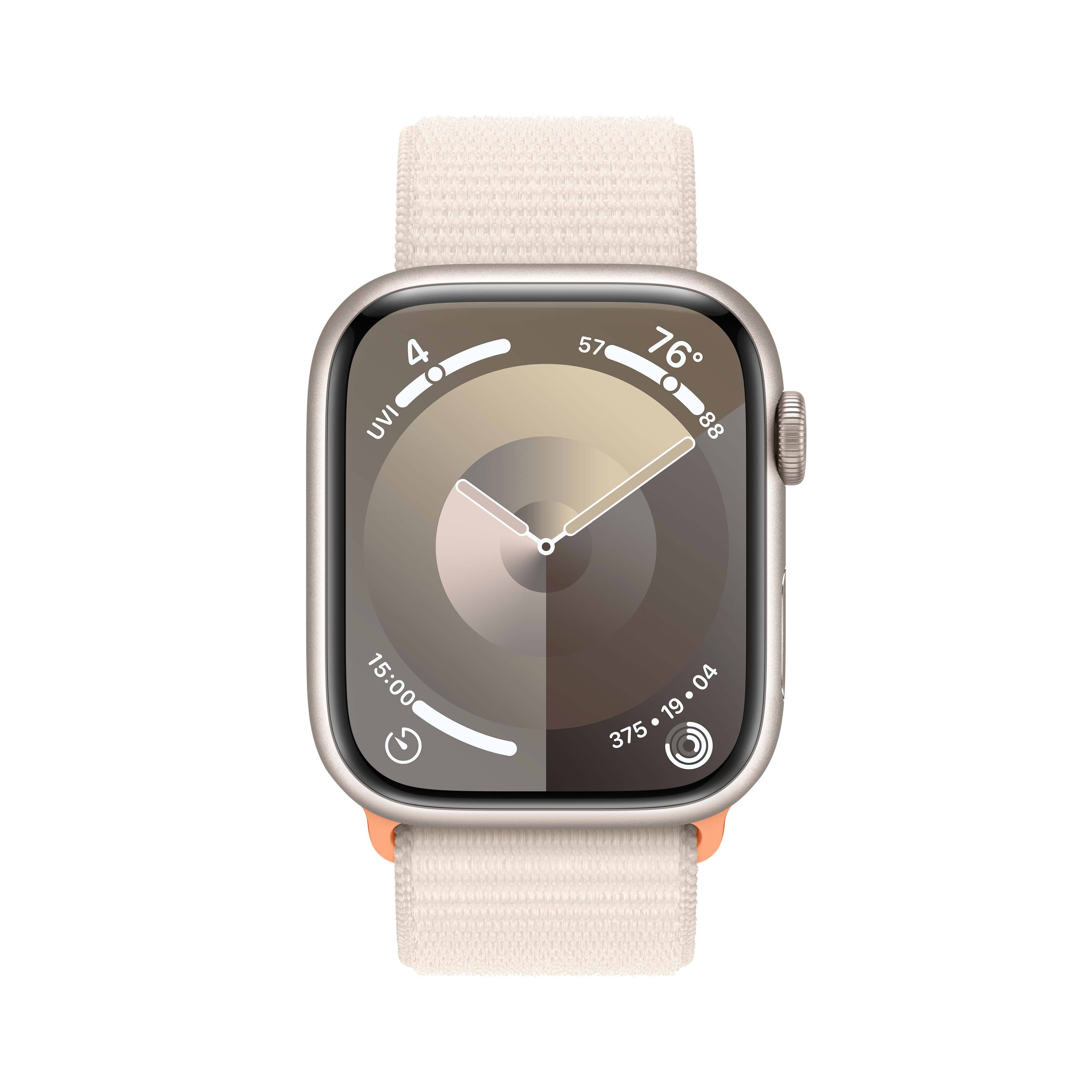 שעון חכם - Apple Watch Series 9 GPS + Cellular 45mm Starlight Aluminium Case with Starlight Sport Loop  - צבע אור כוכבים שנה אחריות ע