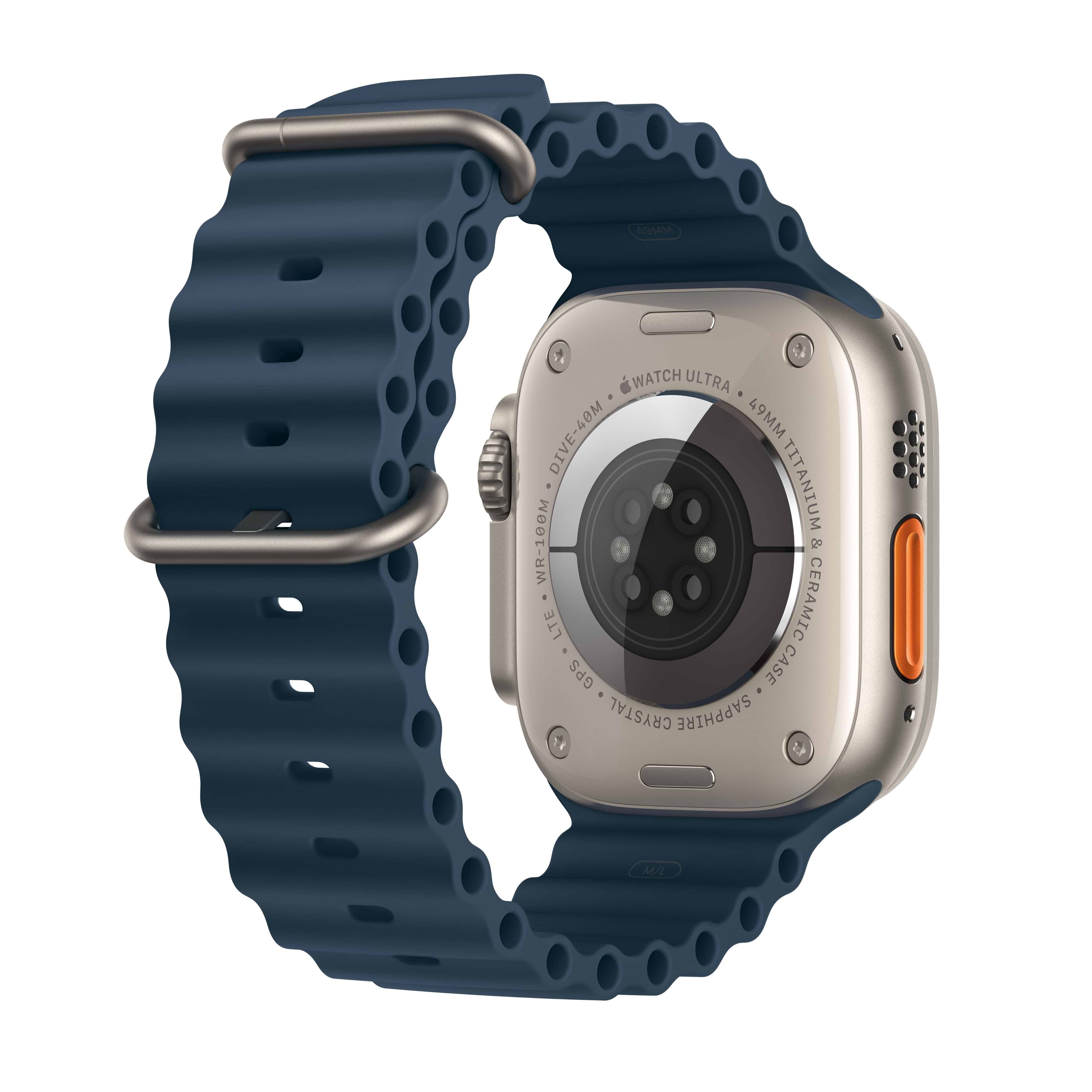 שעון חכם - Apple Watch Ultra 2 GPS + Cellular, 49mm Titanium Case with Blue Ocean Band -  שנה אחריות ע