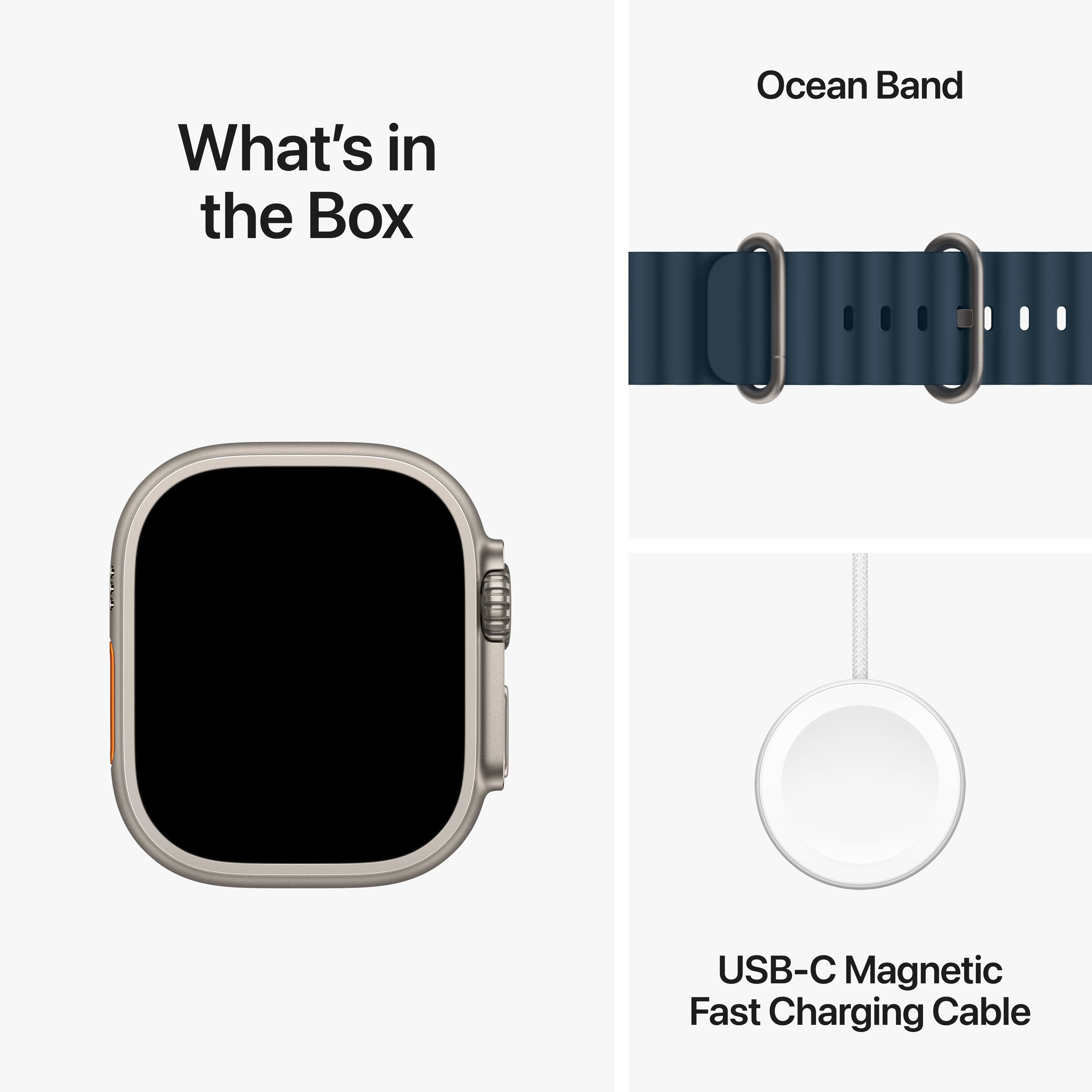 שעון חכם - Apple Watch Ultra 2 GPS + Cellular, 49mm Titanium Case with Blue Ocean Band -  שנה אחריות ע