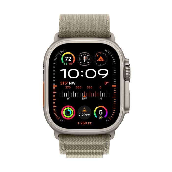 שעון חכם - Apple Watch Ultra 2 GPS + Cellular 49mm Titanium Case with Olive Alpine Loop Medium שנה אחריות עי היבואן הרשמי