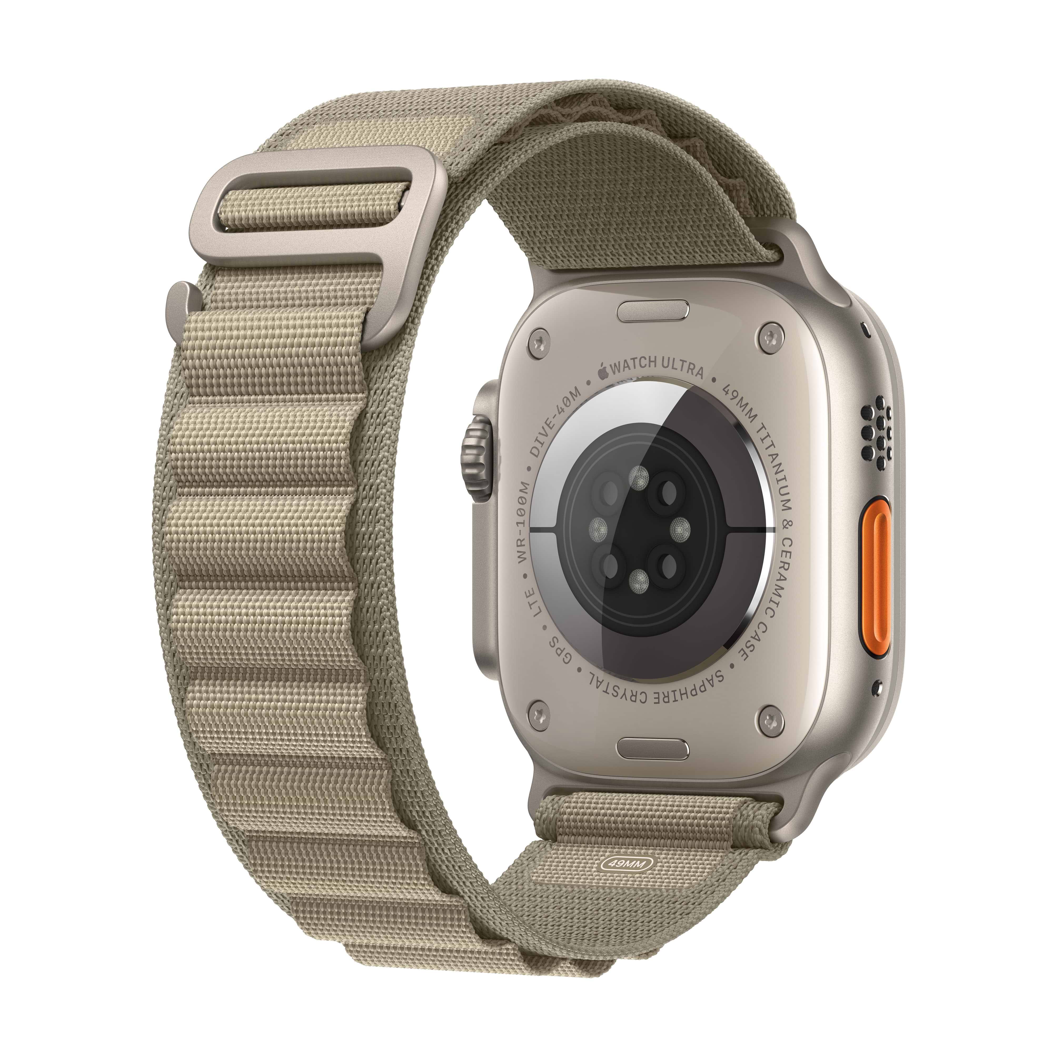 שעון חכם - Apple Watch Ultra 2 GPS + Cellular 49mm Titanium Case with Olive Alpine Loop Medium שנה אחריות ע