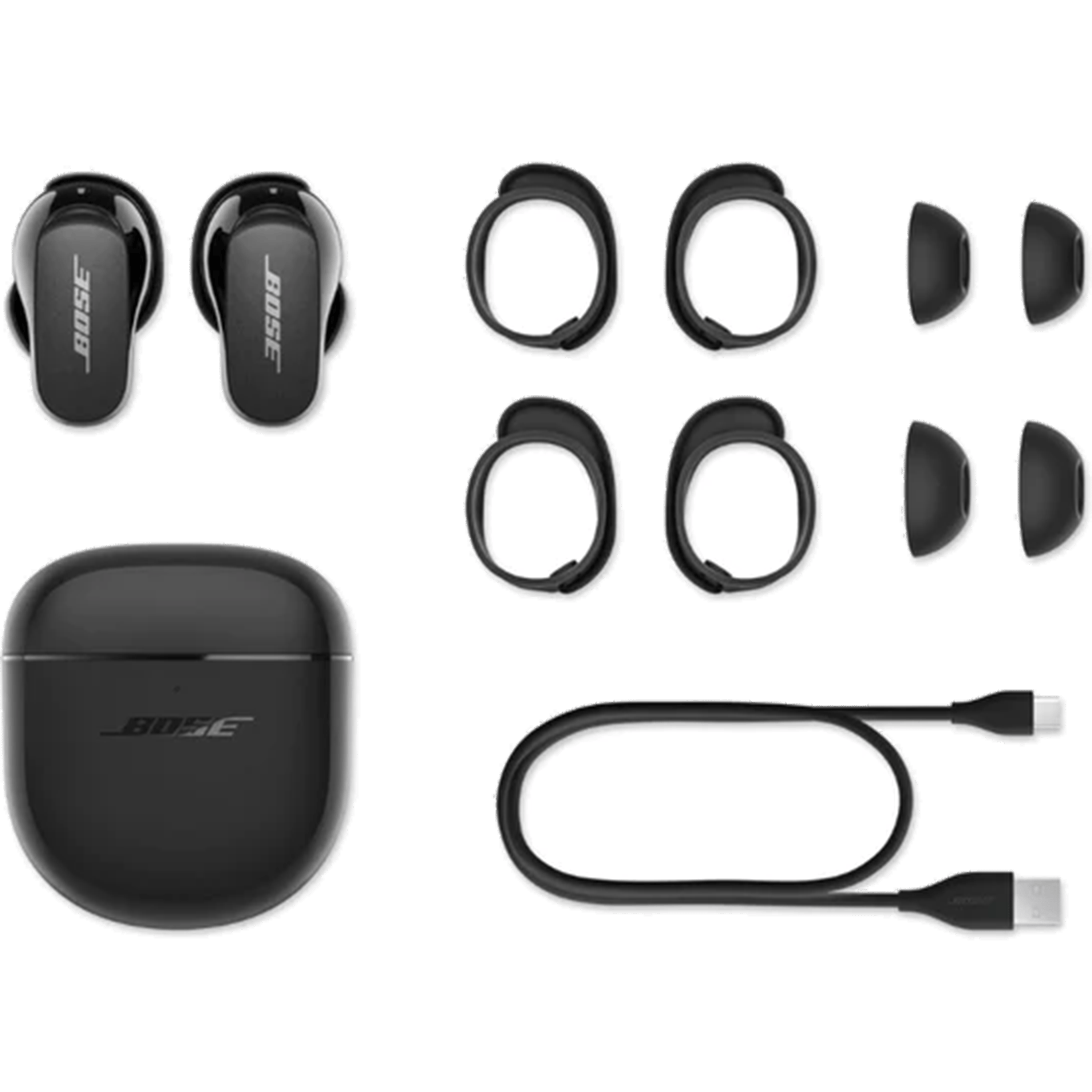 אוזניות אלחוטיות Bose QuietComfort Earbuds II ANC - צבע שחור שנה אחריות ע