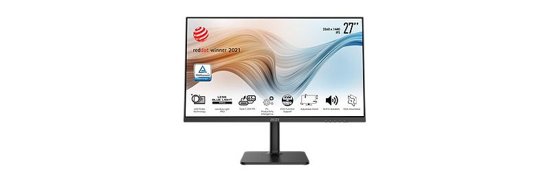 מסך מחשב 27' MSI Modern MD272QP IPS WQHD 4ms 75Hz - צבע שחור שלוש שנות...