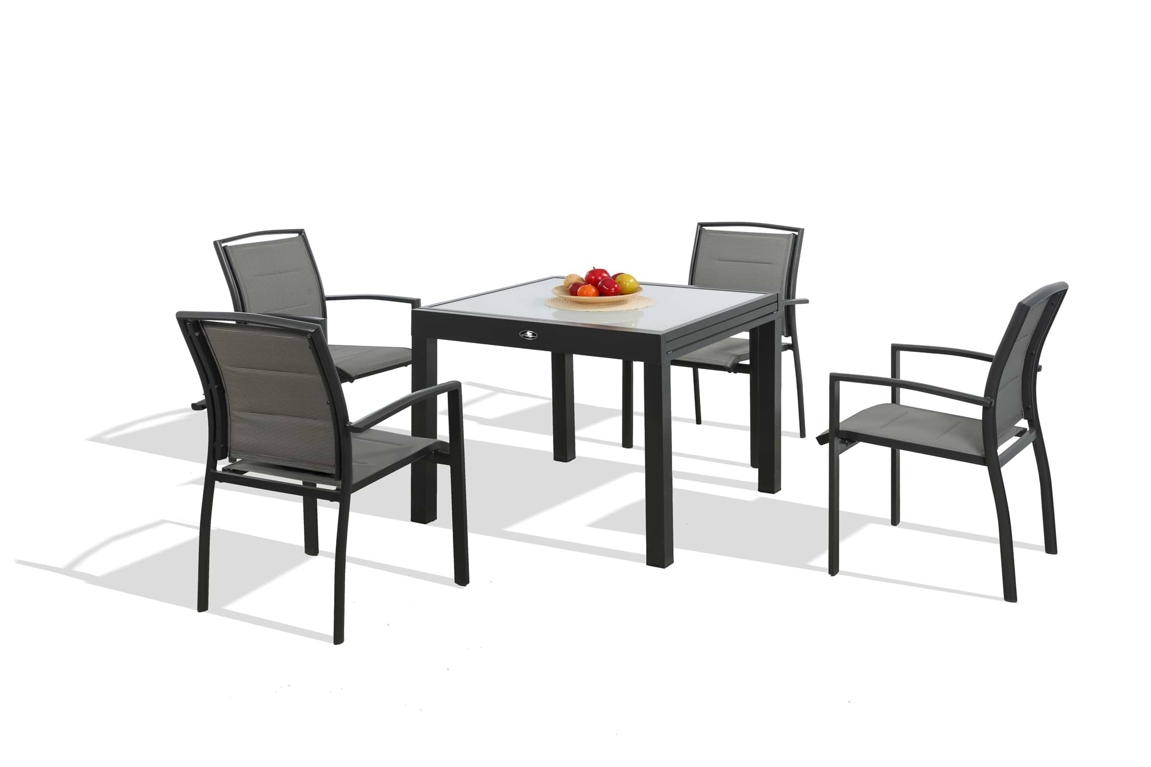 סט פינת אוכל מפואר מאלומיניום דגם Chicago הכולל שולחן זכוכית לבנה עם 4 כסאות איכותיים AUSTRALIA GARDEN