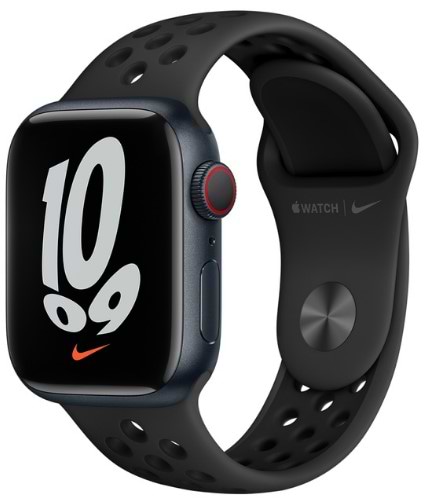 שעון חכם - Apple Watch Nike Series 7 GPS + Cellular 41mm Midnight Aluminium Case - צבע שחור חצות שנה האחריות ע״י יבואן רשמי