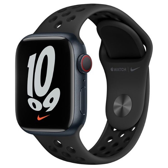 שעון חכם - Apple Watch Nike Series 7 GPS + Cellular 41mm Midnight Aluminium Case - צבע שחור חצות שנה האחריות ע״י יבואן רשמי