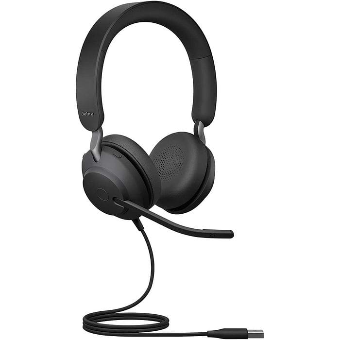 אוזניות חוטיות עם סינון רעשים פסיבי Jabra Evolve2 40 MS USB-A - צבע שחור שנתיים אחריות עי היבואן הרשמי
