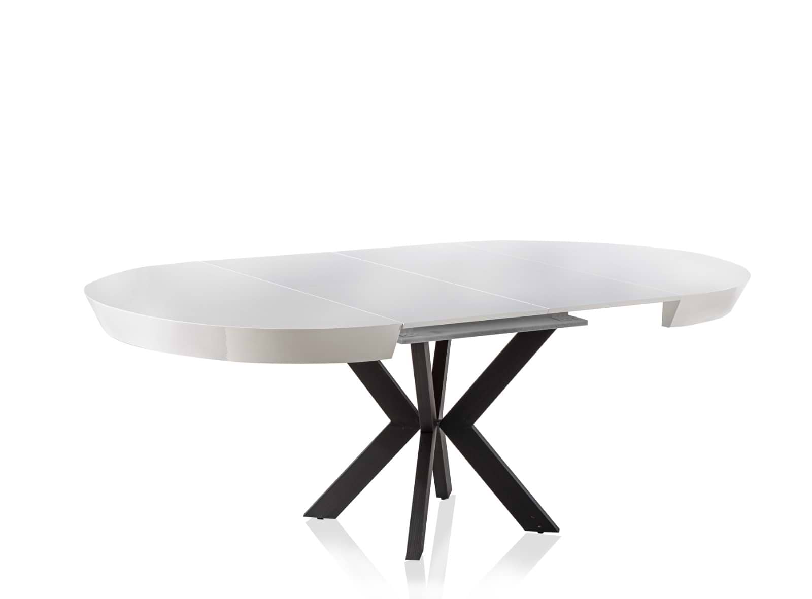 שולחן פינת אוכל גורמה לבן מבריק קוטר 1.4 מטר רגלי ברזל שחור LEONARDO