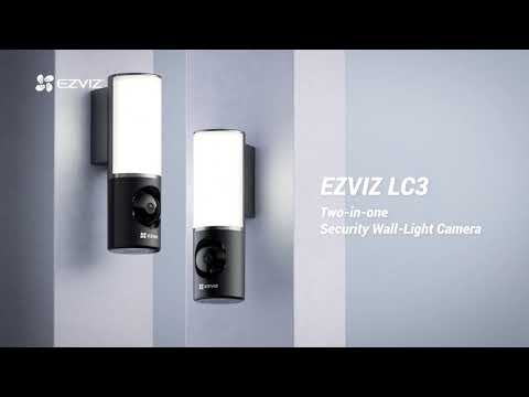 מצלמת אבטחה חיצונית עם נורת קיר חכמה Ezviz LC3 2K 4MP - צבע שחור שנה אחריות ע