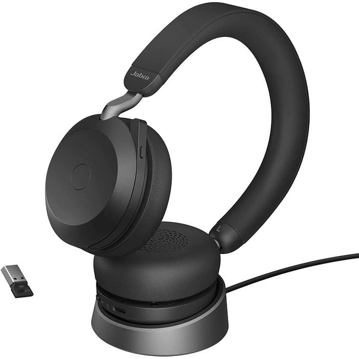 אוזניות אלחוטיות עם סינון רעשים אקטיבי ו-8 מיקרופונים + משטח טעינה Jabra Evolve2 75 USB-A - צבע שחור שנתיים אחריות עי היבואן הרשמי