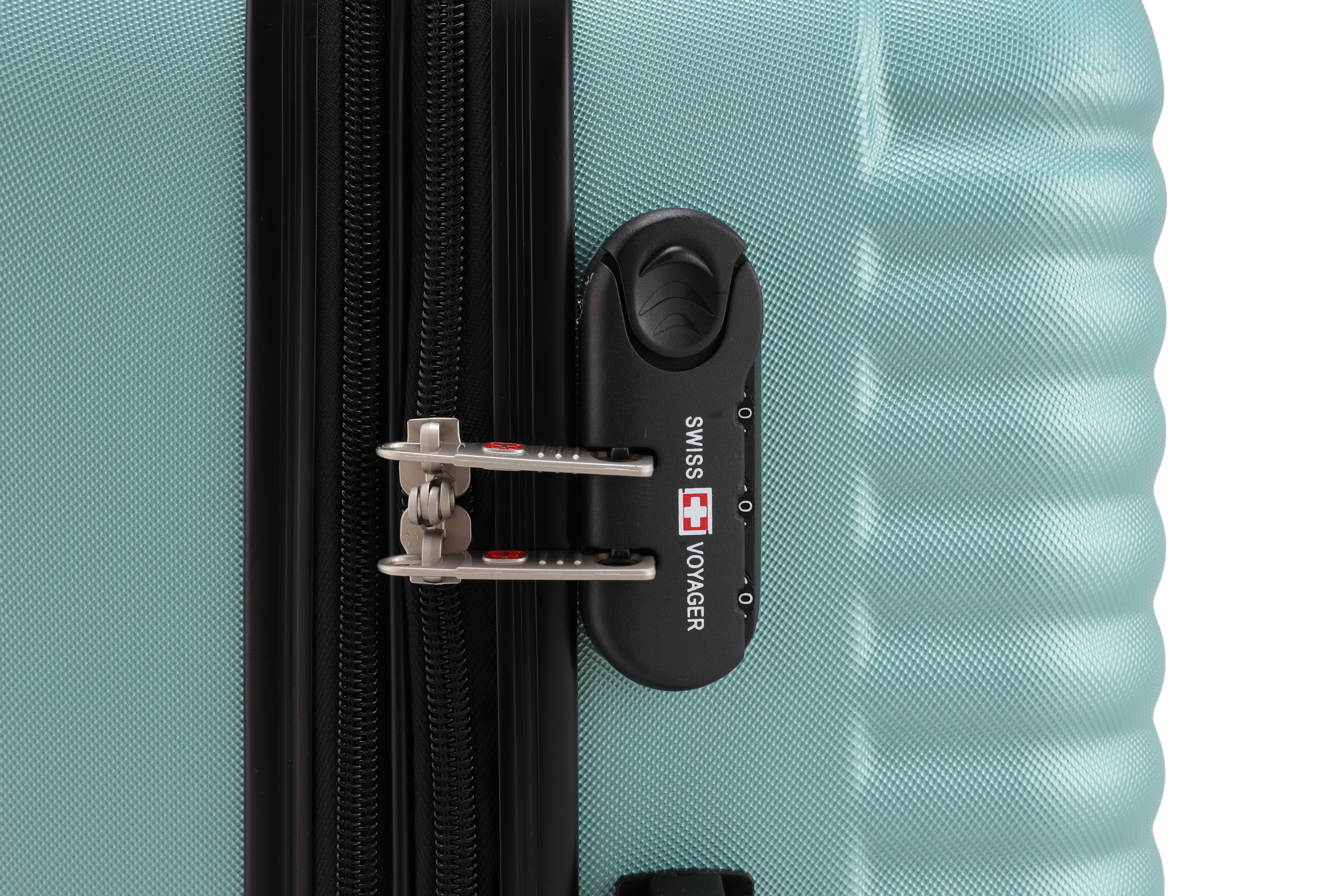 סט מזוודות קשיחות 3 יחידות מידות 28|24|20 אינץ' דגם London צבע מנטה Swiss Voyager - תיק איפור במתנה