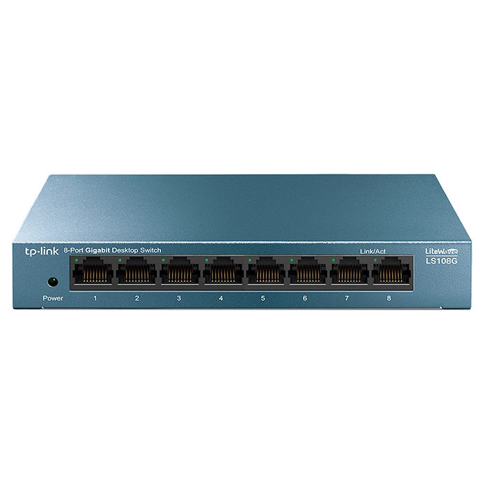 מתג שולחני 8 כניסות  TP-Link LS108G Desktop Network Switch 10/100/1000Mbps - בצבע כחול שלוש שנות אחריות עי יבואן הרשמי 