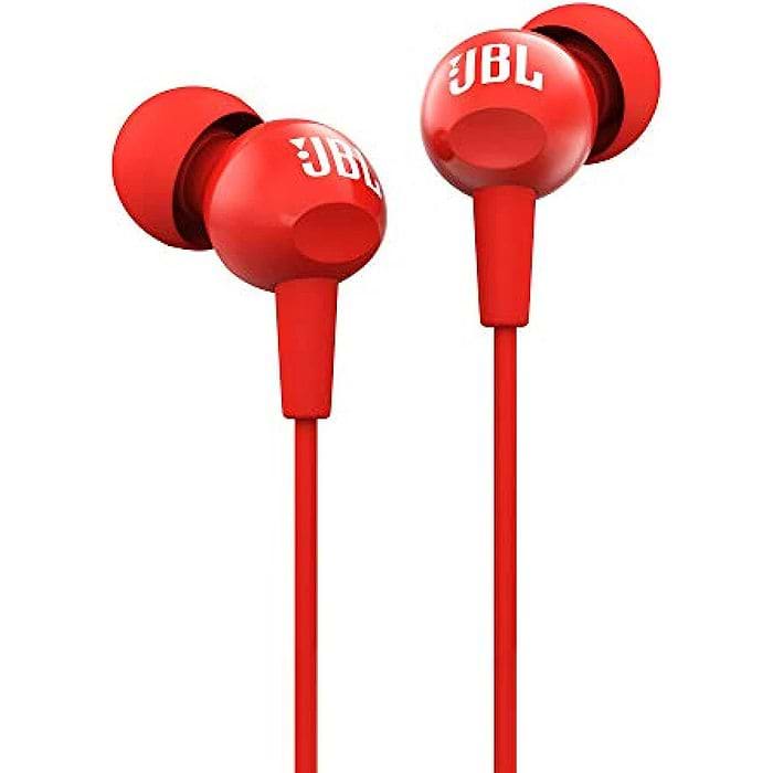 אוזניות חוטיות עם מיקרופון JBL C100SIURED - צבע אדום שנה אחריות עי היבואן הרשמי
