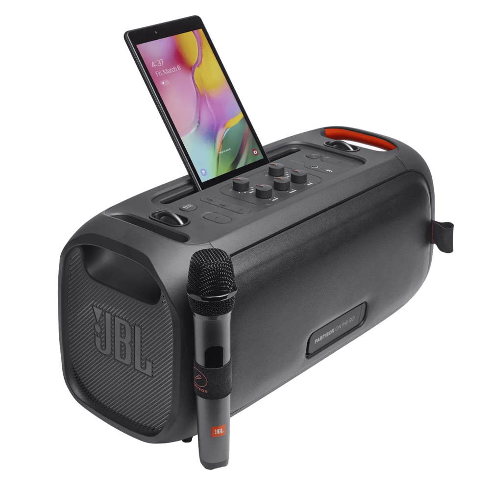 רמקול בידורית ניידית JBL PartyBox On-The-Go עם מיקרופון אלחוטי - צבע שחור שנה אחריות ע