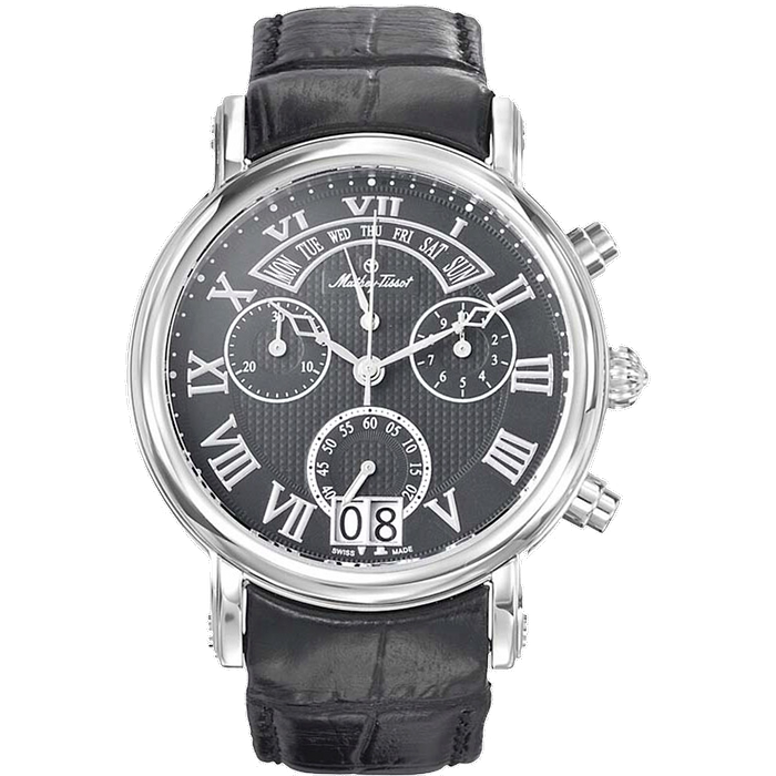 שעון יד לגבר Mathey Tissot H7030AN 43mm צבע שחור/כסף/עור שחור/זכוכית ספיר/רטרוגרד/כרונוגרף - אחריות לשנתיים