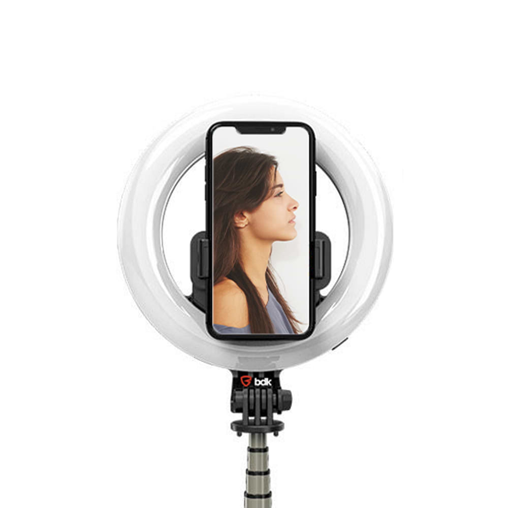חצובה רינג-לייט שולחני וריצפתי עם שלט BDK Selfie Ring Pro 7 - צבע שחור שנה אחריות ע