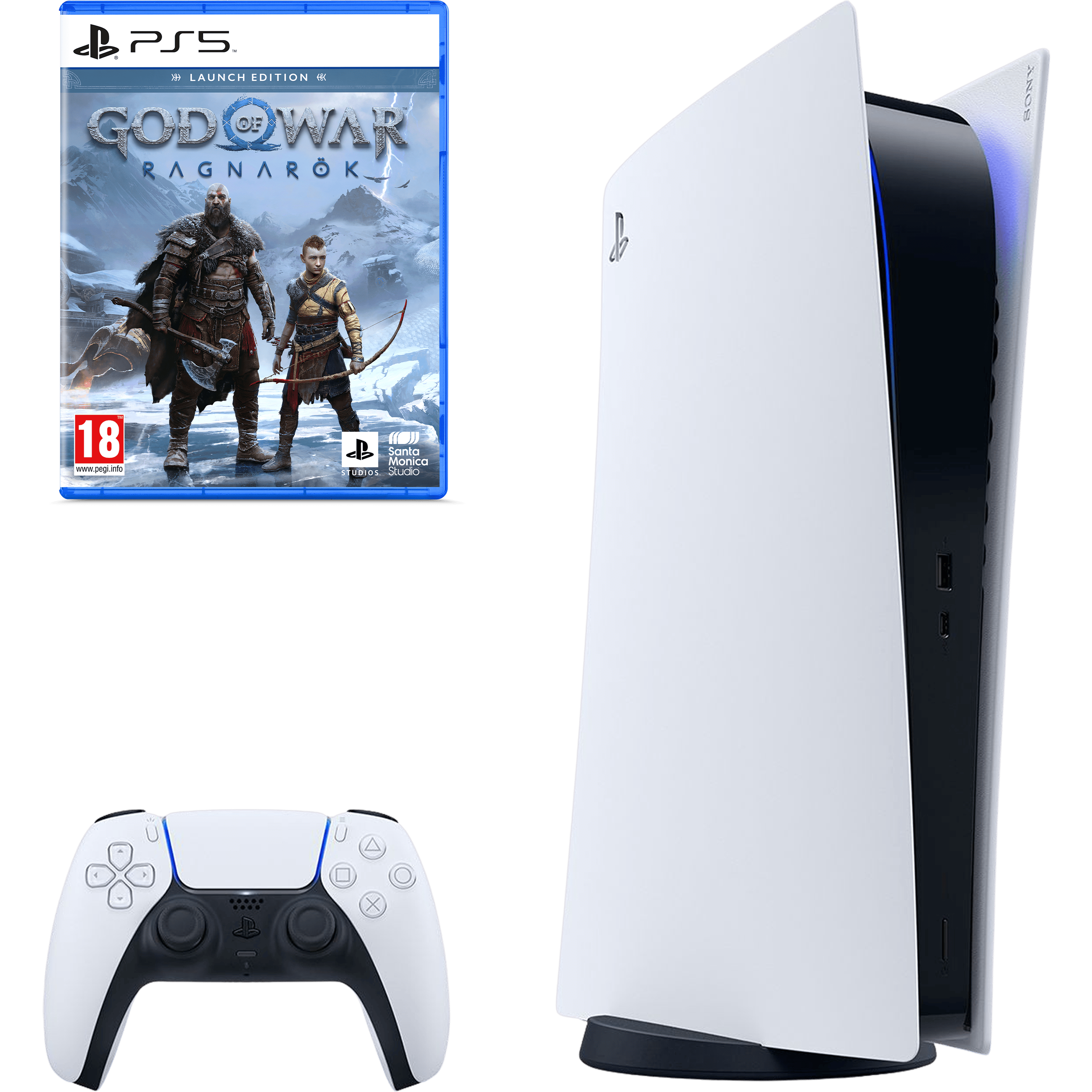 קונסולה Sony PlayStation 5 825GB Blu-Ray Edition כולל משחק God Of War Ragnarok - צבע לבן שנה אחריות ע