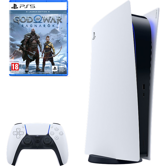 קונסולה Sony PlayStation 5 825GB Blu-Ray Edition כולל משחק God Of War Ragnarok - צבע לבן שנה אחריות עי היבואן הרשמי