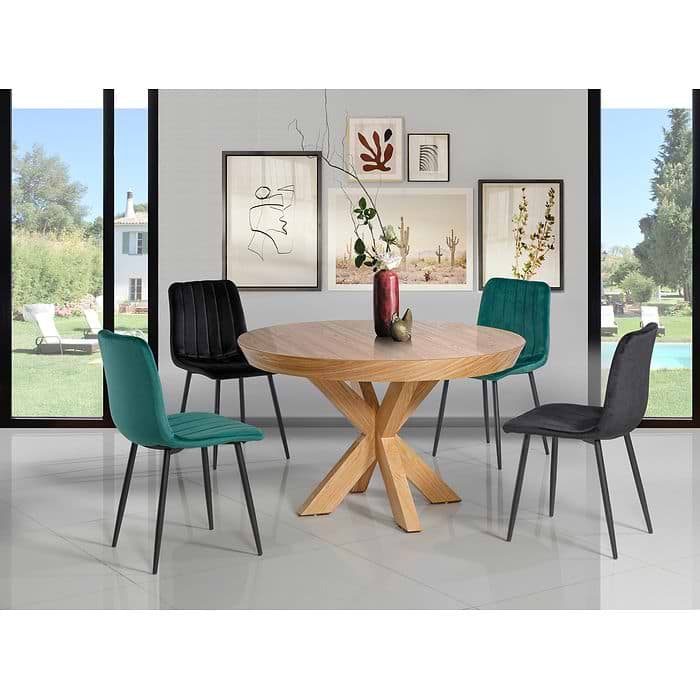 פינת אוכל עגולה מפוארת ורגלי עץ דגם ארומה מרקורי ו4 כסאות צבע כחול לאונרדו LEONARDO