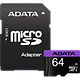 כרטיס זיכרון עם מתאם ADATA Premier microSDHC/SDXC UHS-I Class10 64GB - צבע שחור חמש שנות אחריות ע