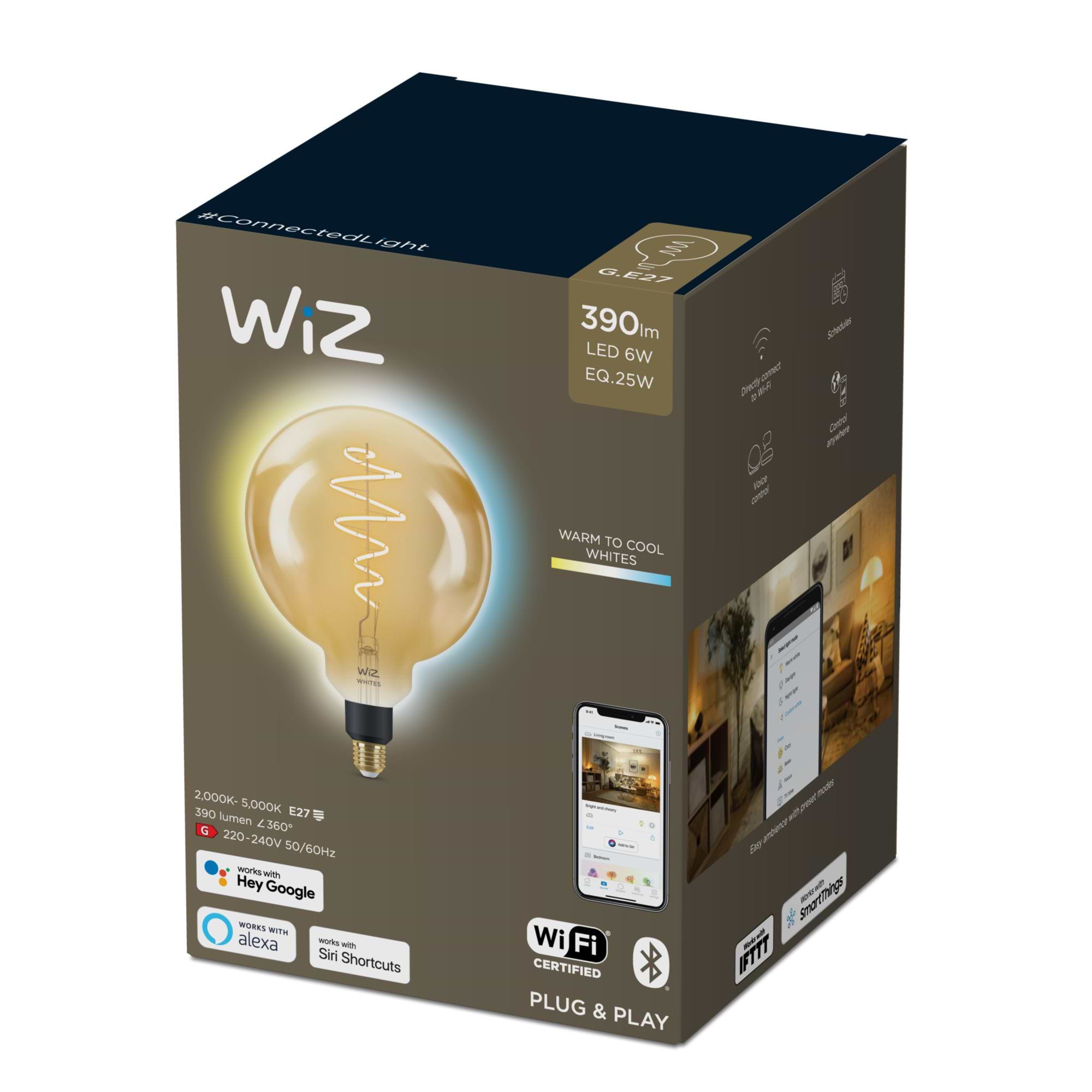 נורת פחם לד חכמה Wiz Wi-Fi BLE 25W G200 Amb 1CT/2 - צבע זהב שנתיים אחריות ע
