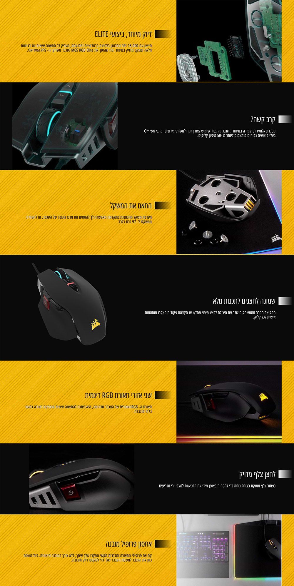 עכבר חוטי Corsair M65 RGB - צבע שחור 