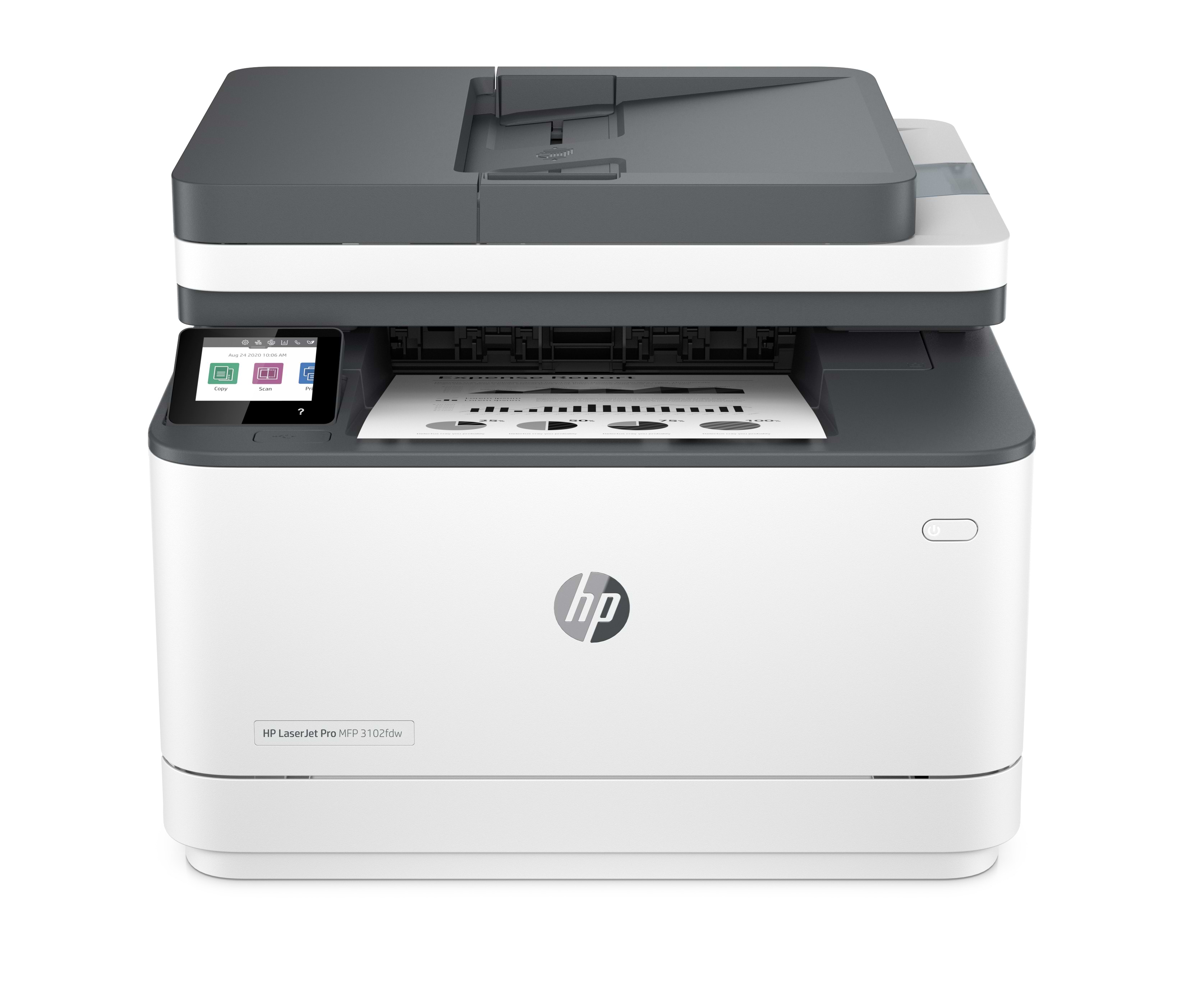 מדפסת אלחוטית משולבת HP LaserJet Pro MFP 3102fdw - צבע לבן ושחור שנה אחריות ע"י יבואן הרשמי