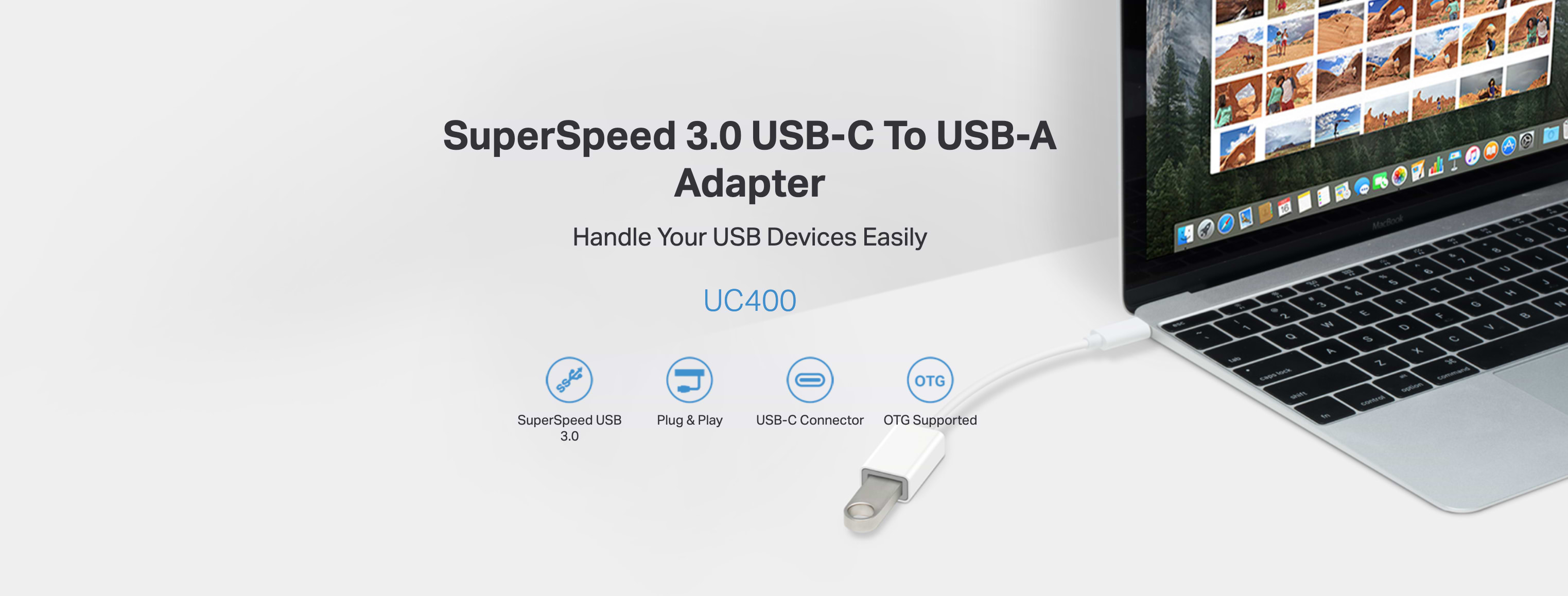 מתאם TP-Link UC400 SuperSpeed 3.0 USB-C to USB-A Adapter - צבע לבן שלוש שנות אחריות ע"י היבואן הרשמי
