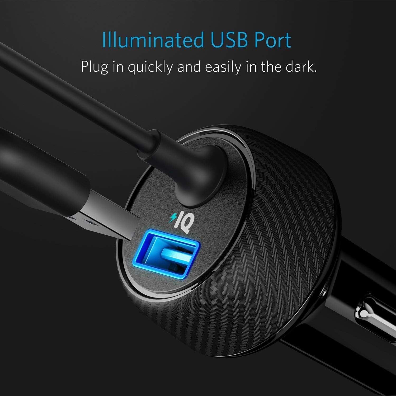 מטען רכב וכבל לאייפון 0.9 מטר Anker Elite USB Port+Lightning Cable 24W - אחריות לשנה ע"י יבואן רשמי