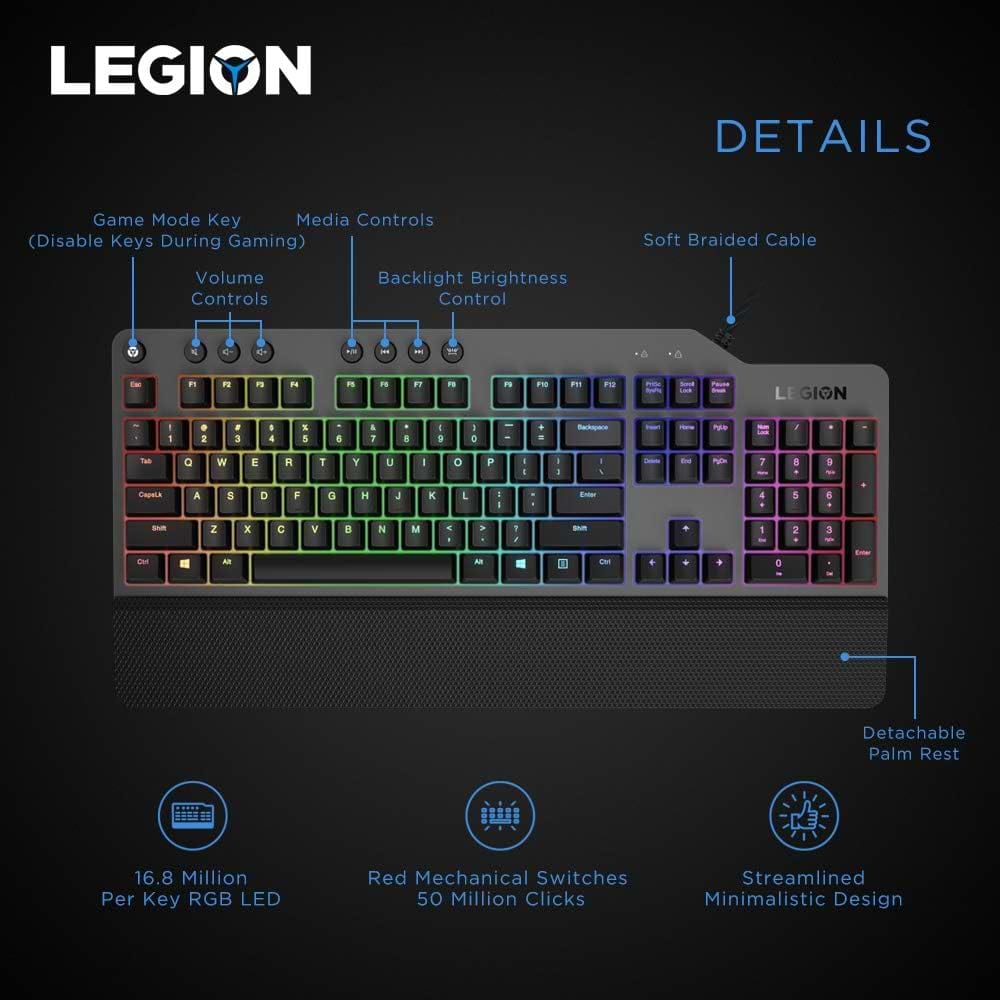 מקלדת גיימינג מכאנית Lenovo Legion K500 RGB - צבע אפור שנה אחריות ע"י יבואן הרשמי