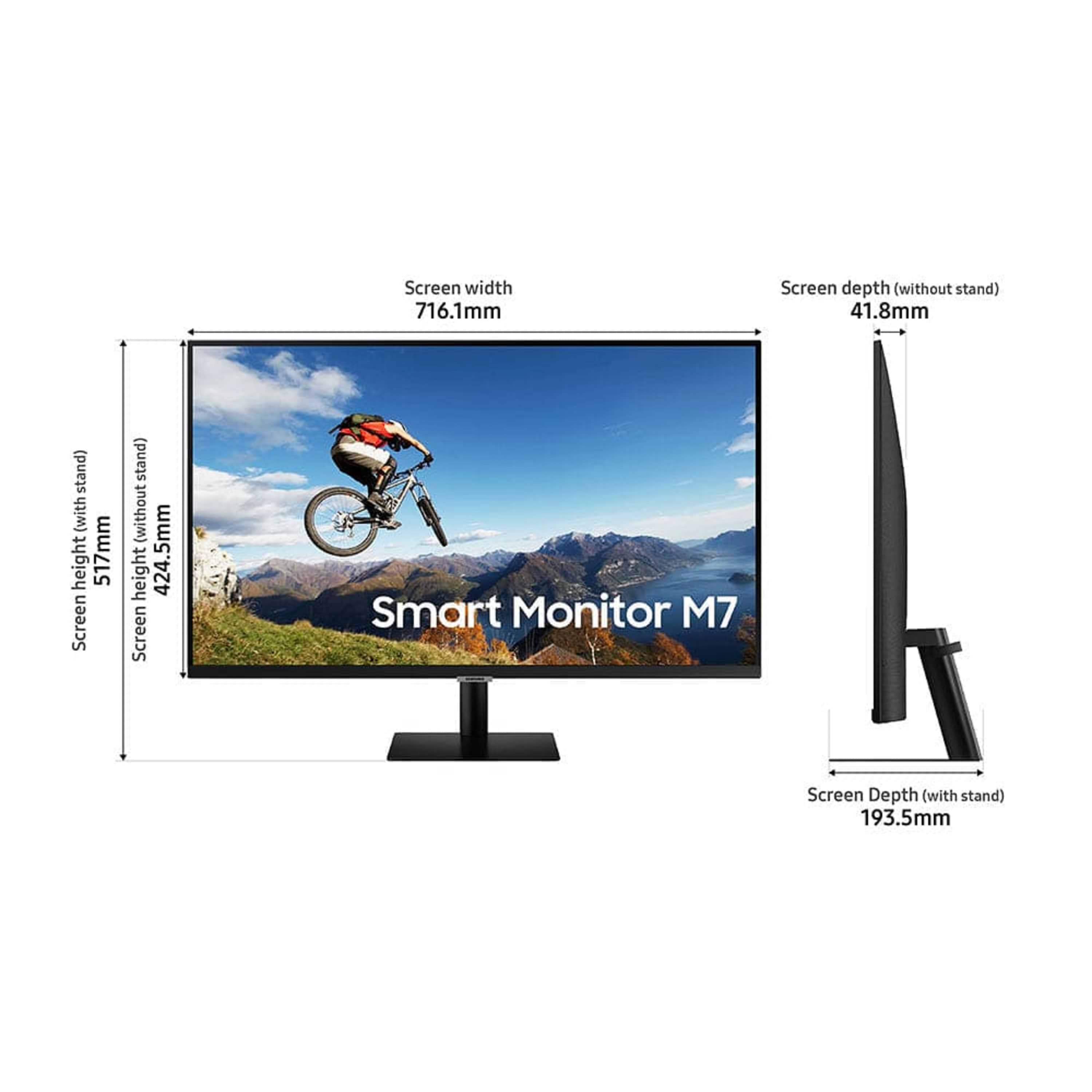 מסך מחשב חכם עם שלט ורמקולים מובנים ''31.5 Samsung M7 S32BM700UM Smart Monitor 16:9 UHD VA - צבע שחור שלוש שנות אחריות ע