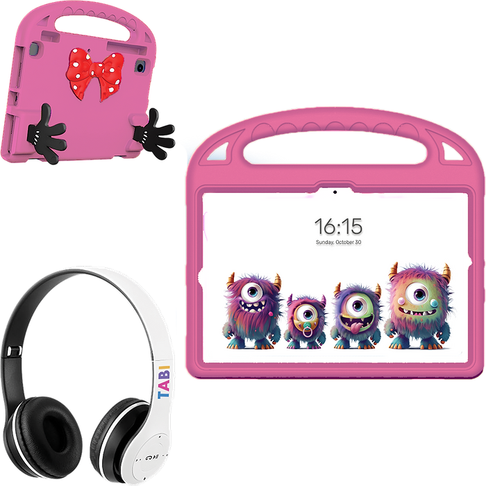 מארז טאבלט לילדים, אוזניות קשת אלחוטיות וכיסוי עם רצועת נשיאה BDK TABI 10.1 32GB 3GB RAM 4G LTE - צבע ורוד שנה אחריות עי היבואן הרשמי