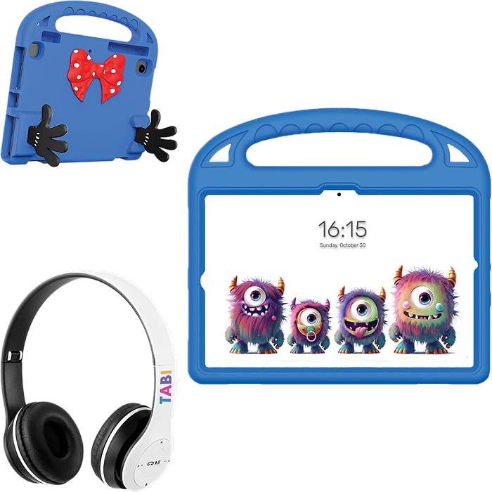 מארז טאבלט לילדים, אוזניות קשת אלחוטיות וכיסוי עם רצועת נשיאה BDK TABI 10.1 32GB 3GB RAM 4G LTE - צבע כחול שנה אחריות עי היבואן הרשמי