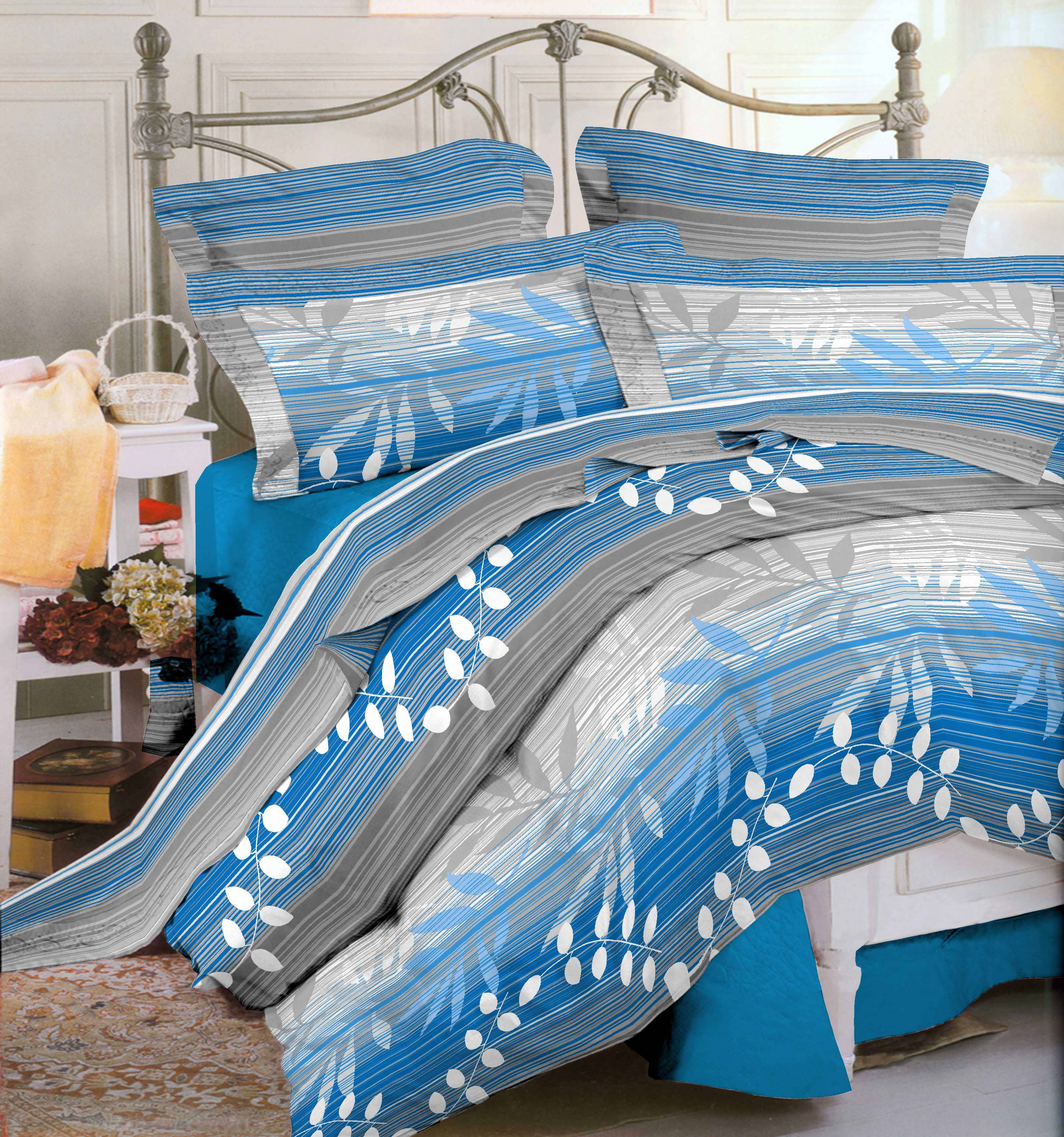 סט מצעים 4 חלקים למיטה זוגית 100% כותנה 200*160 דגם נועה צבע כחול מבית תודן