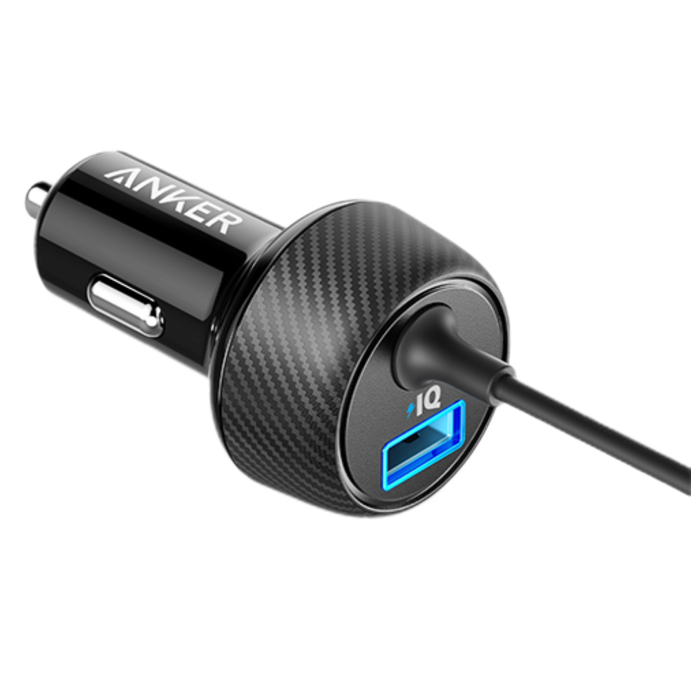 מטען רכב וכבל לאייפון Anker Elite USB Port+Lightning Cable 24W - צבע שחור שנה אחריות ע