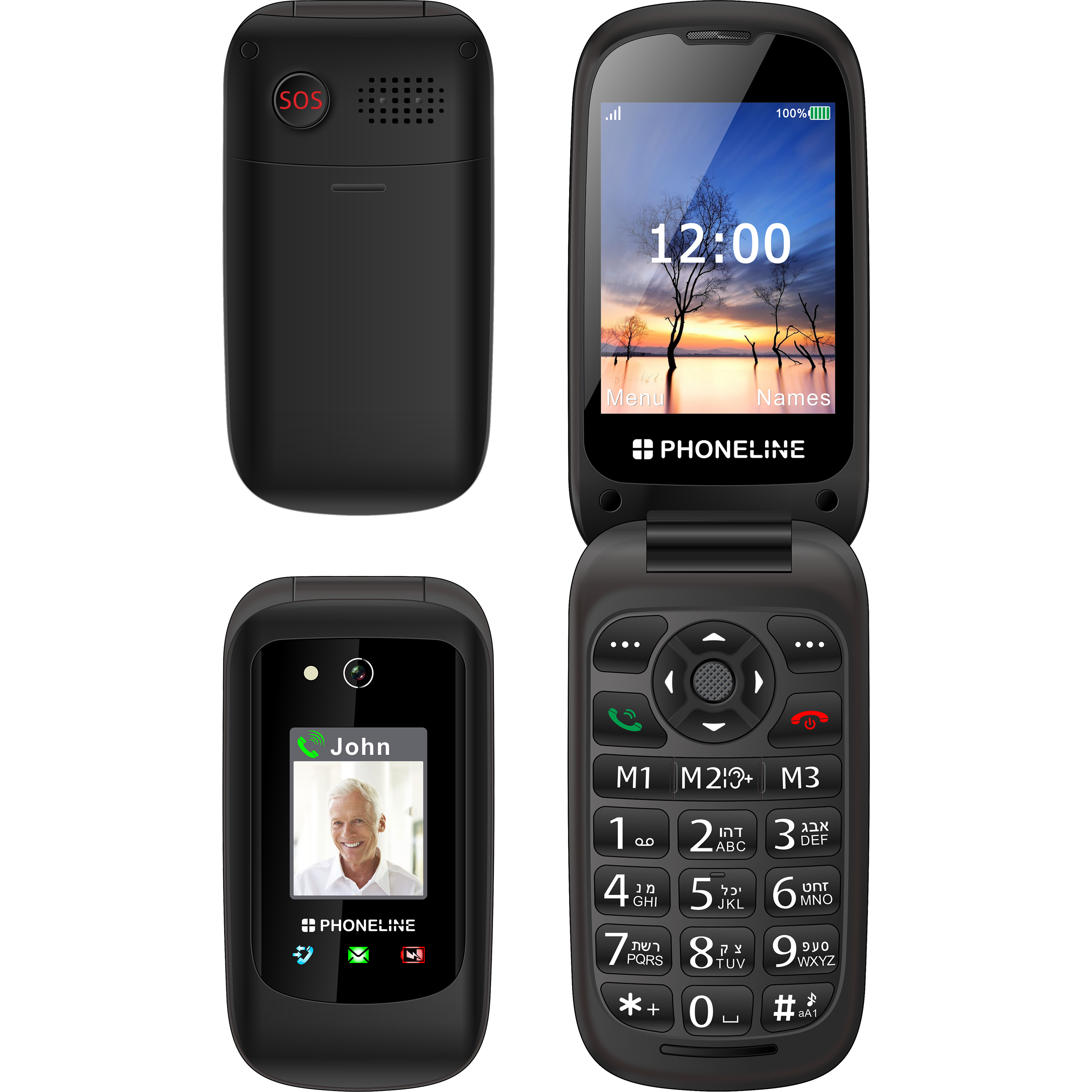 טלפון סלולרי למבוגרים PhoneLine F33 4G - צבע שחור שנתיים אחריות ע