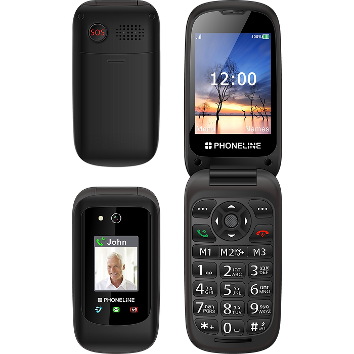 טלפון סלולרי למבוגרים PhoneLine F33 4G - צבע שחור שנתיים אחריות עי היבואן הרשמי